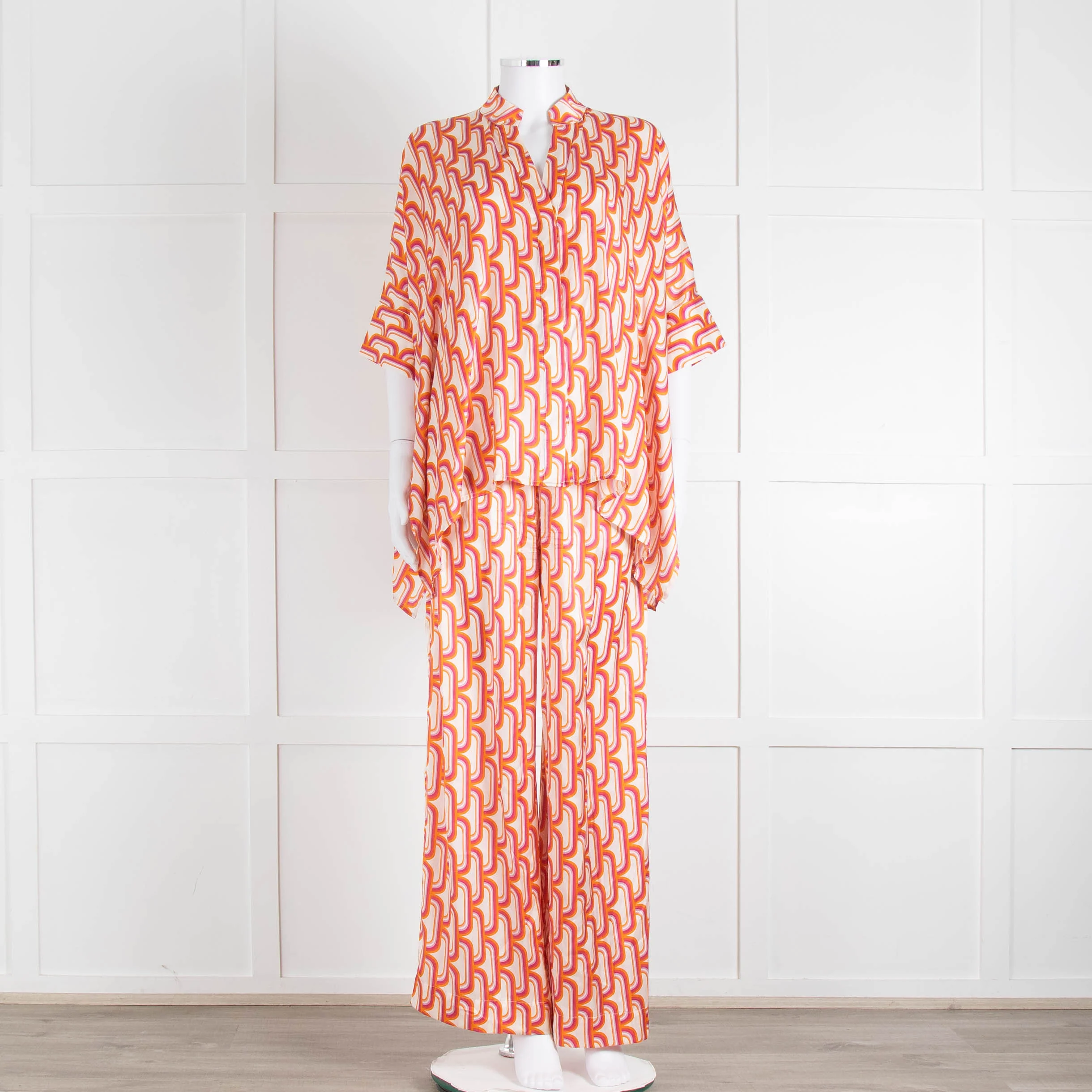 Dea Kudibal Orange Pink Cream Geometric Print Oversized Shirt