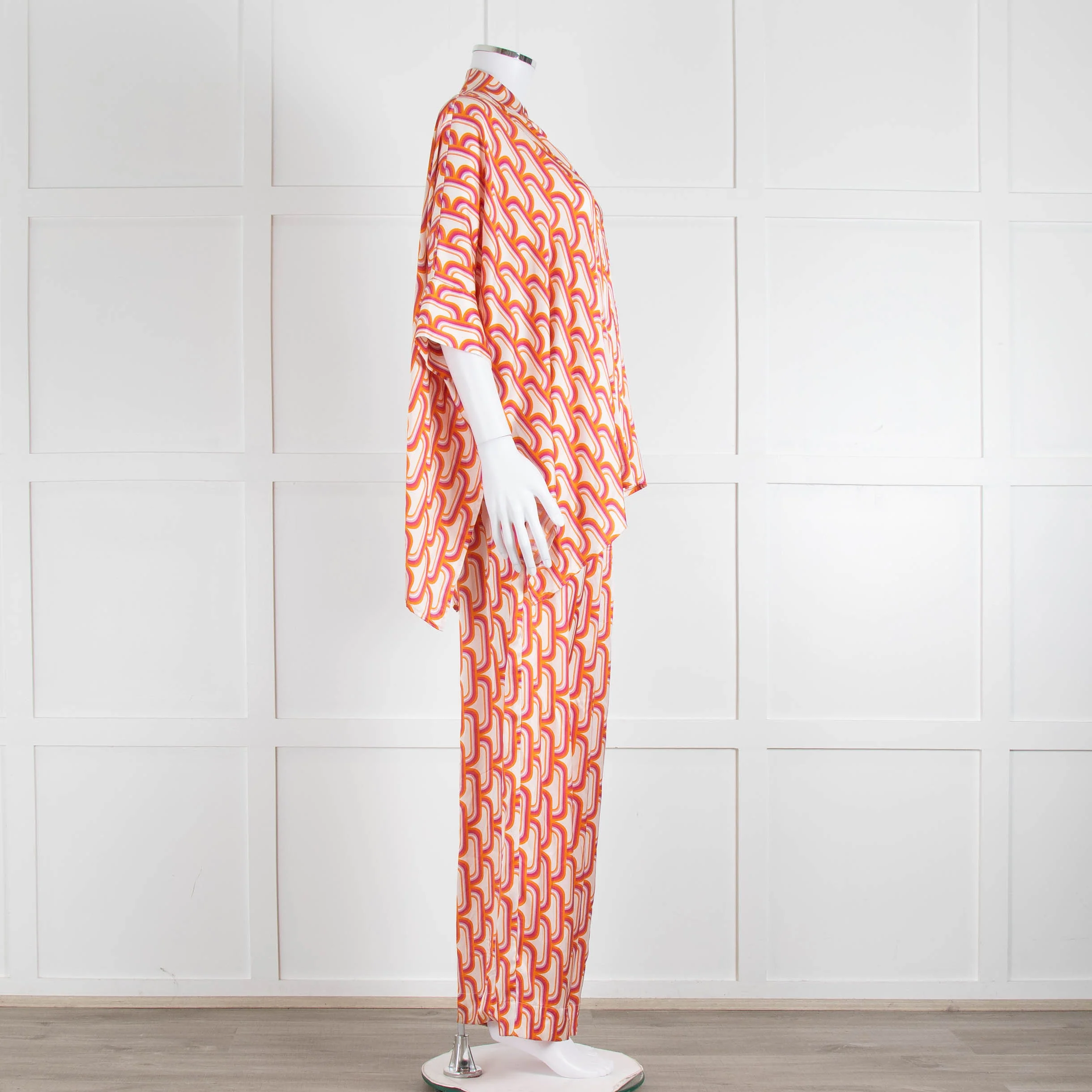 Dea Kudibal Orange Pink Cream Geometric Print Oversized Shirt - Image 11