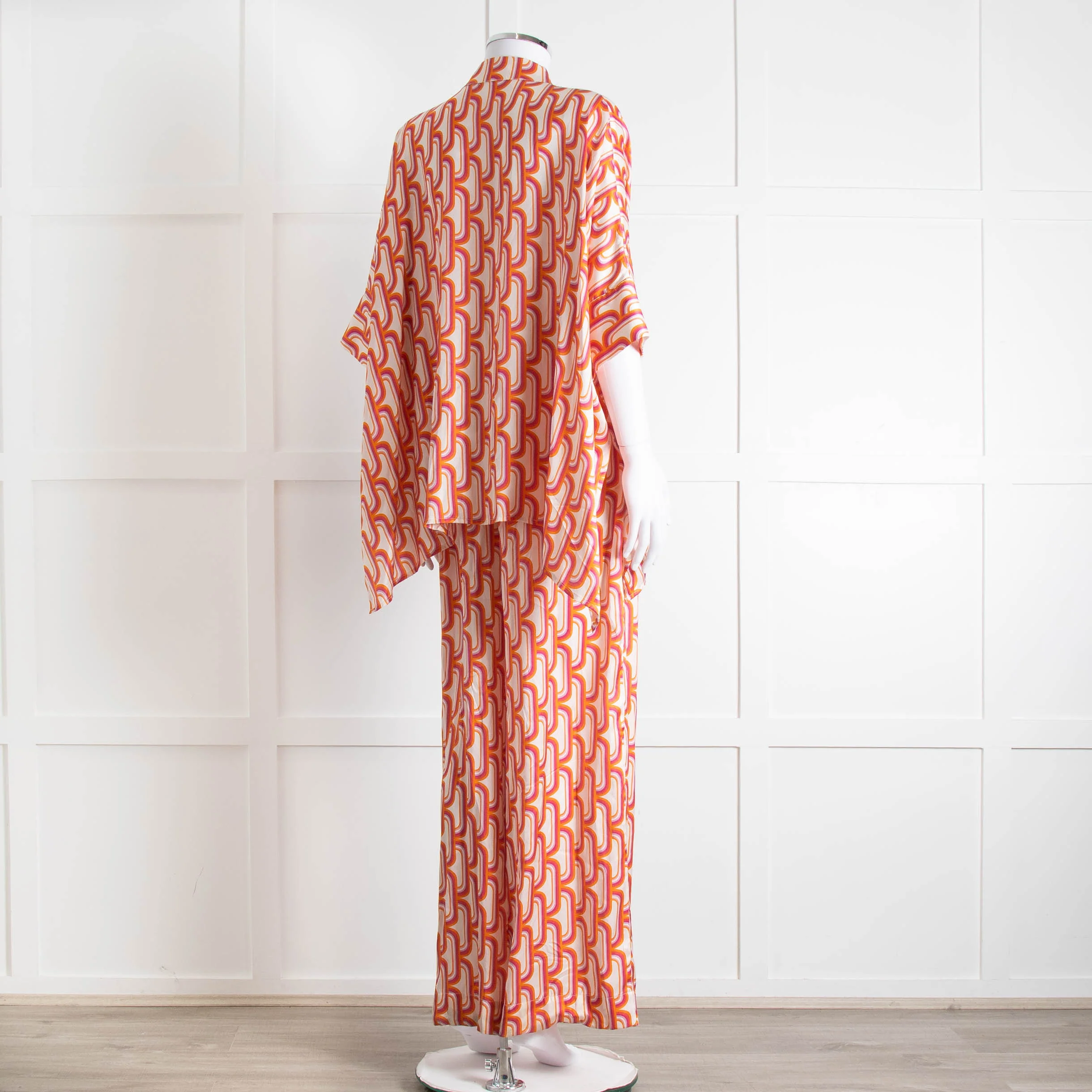 Dea Kudibal Orange Pink Cream Geometric Print Oversized Shirt - Image 12