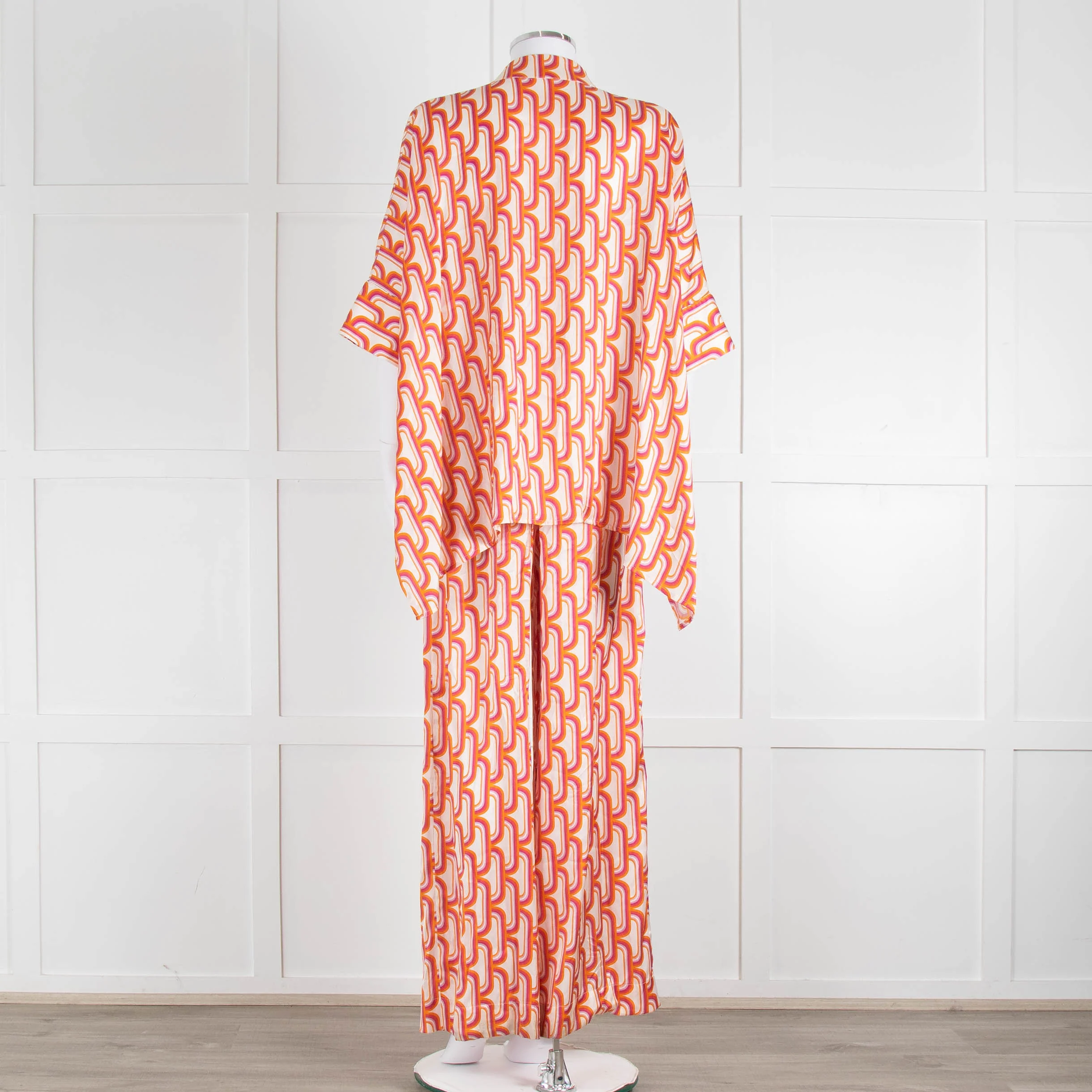 Dea Kudibal Orange Pink Cream Geometric Print Oversized Shirt - Image 13