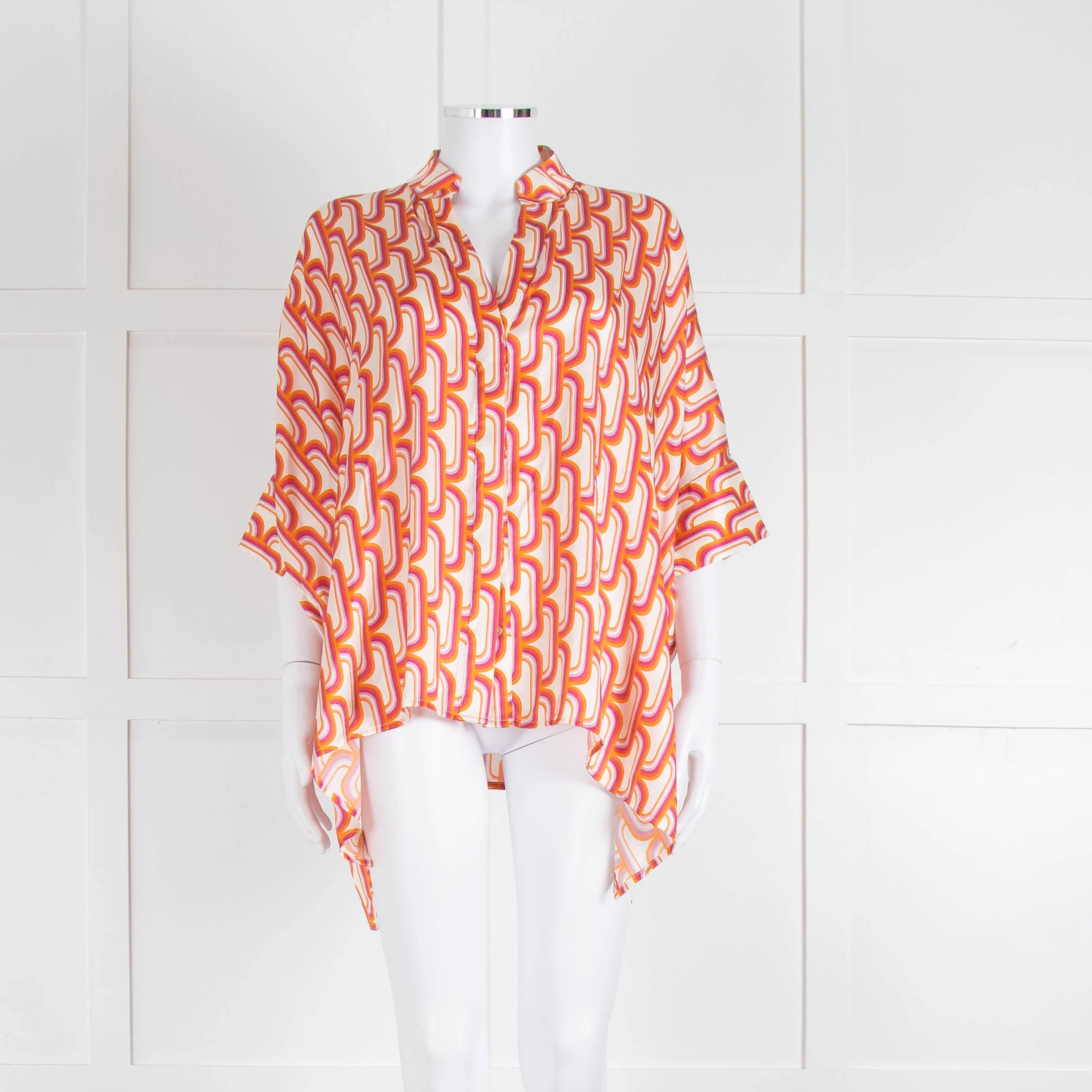 Dea Kudibal Orange Pink Cream Geometric Print Oversized Shirt - Image 2