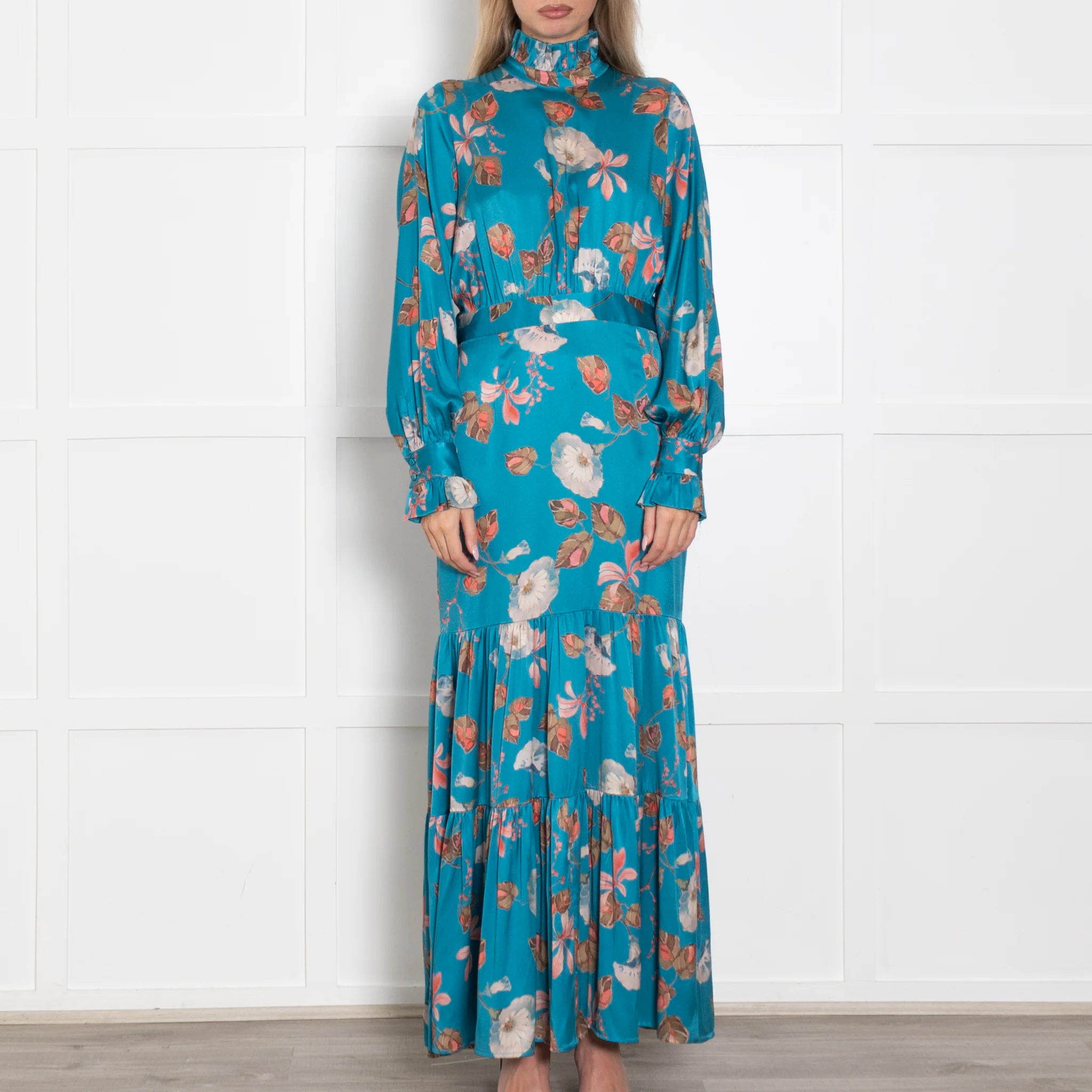 Dea Kudibal Turquoise Floral Frill Neck Maxi Dress - Image 2