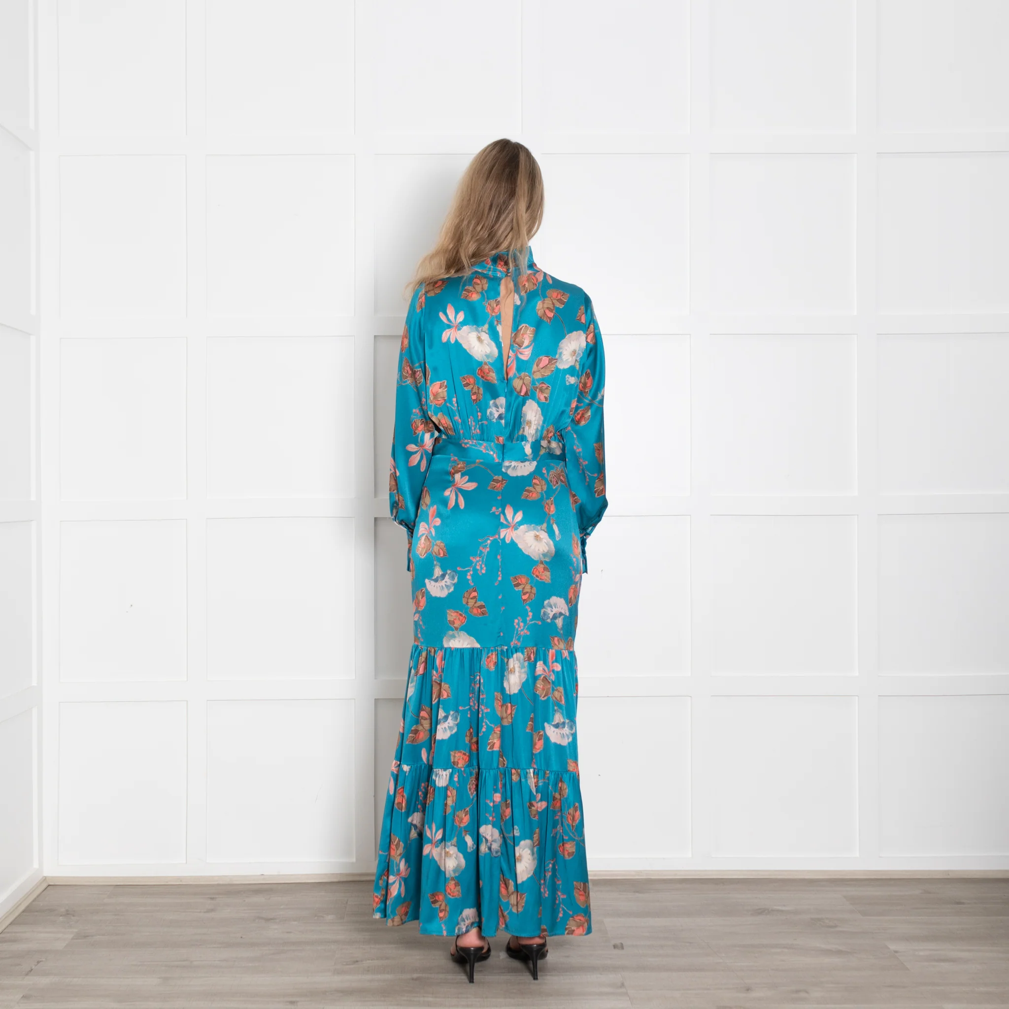 Dea Kudibal Turquoise Floral Frill Neck Maxi Dress - Image 5