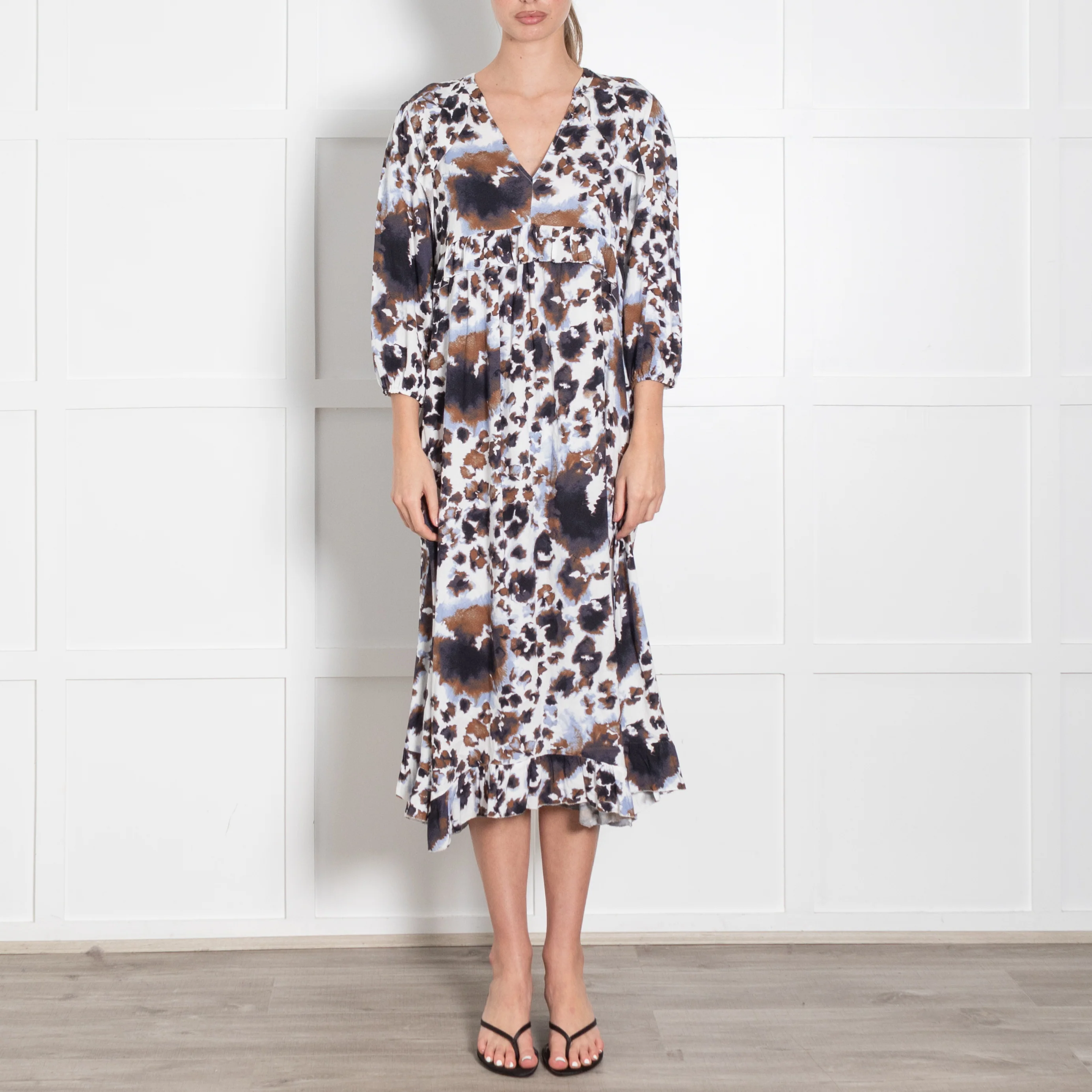 Dea Kudibal White Brown Lilac Frill Trim Dress - Image 2
