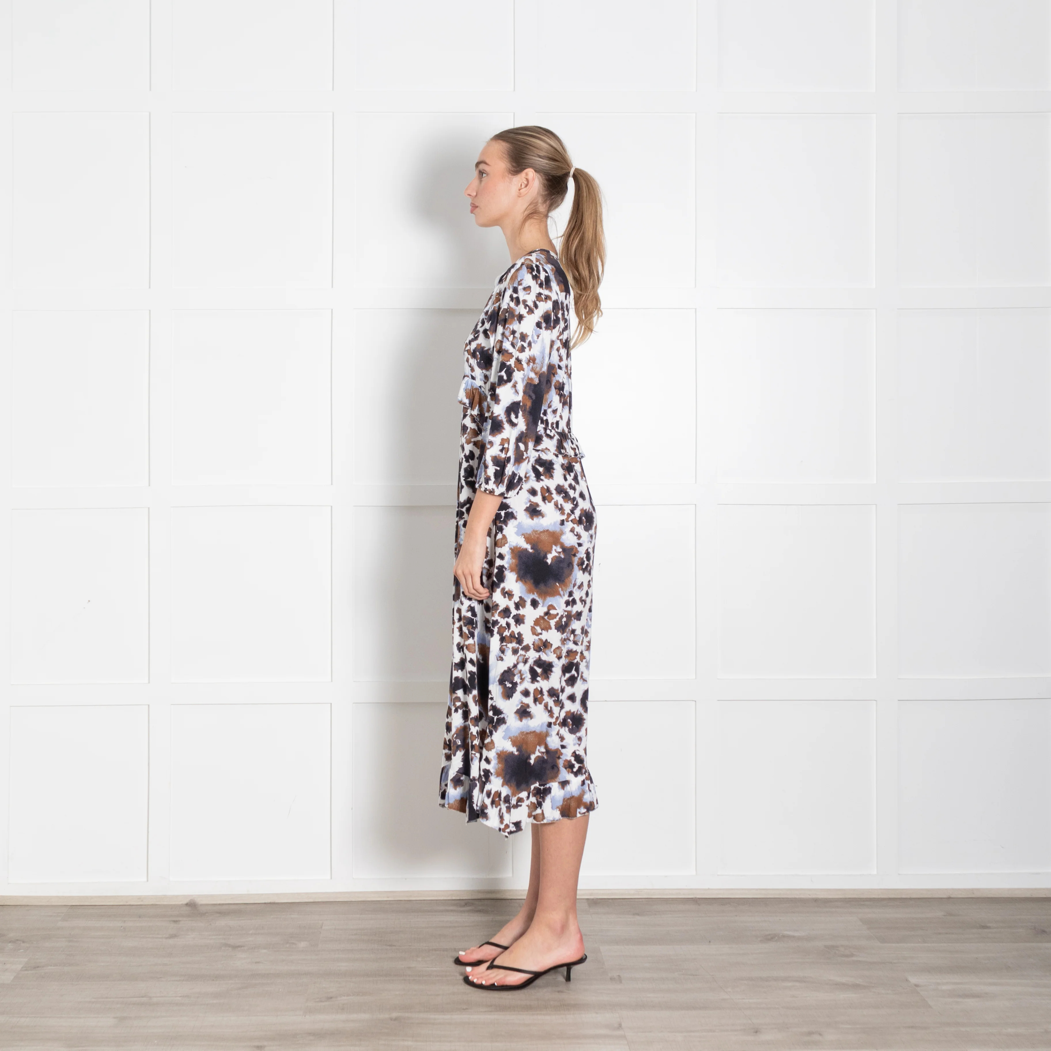 Dea Kudibal White Brown Lilac Frill Trim Dress - Image 4