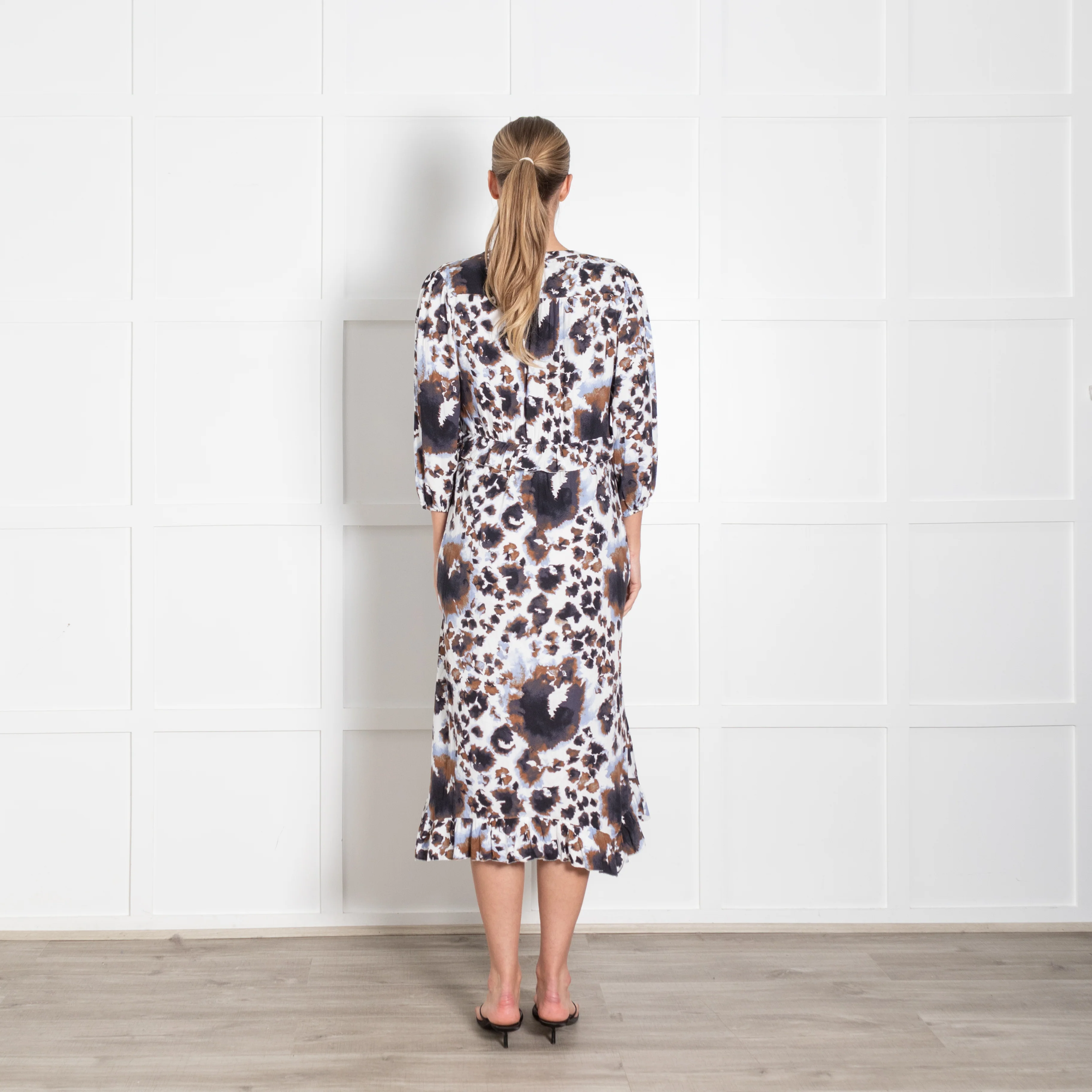 Dea Kudibal White Brown Lilac Frill Trim Dress - Image 5