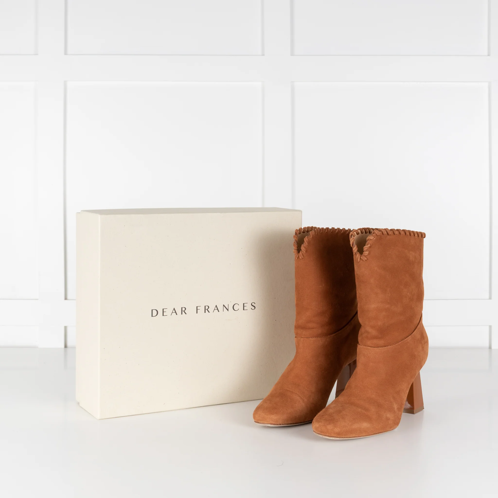 Dear Frances Camel Suede Whip Stitch Ankle Boots - Image 2