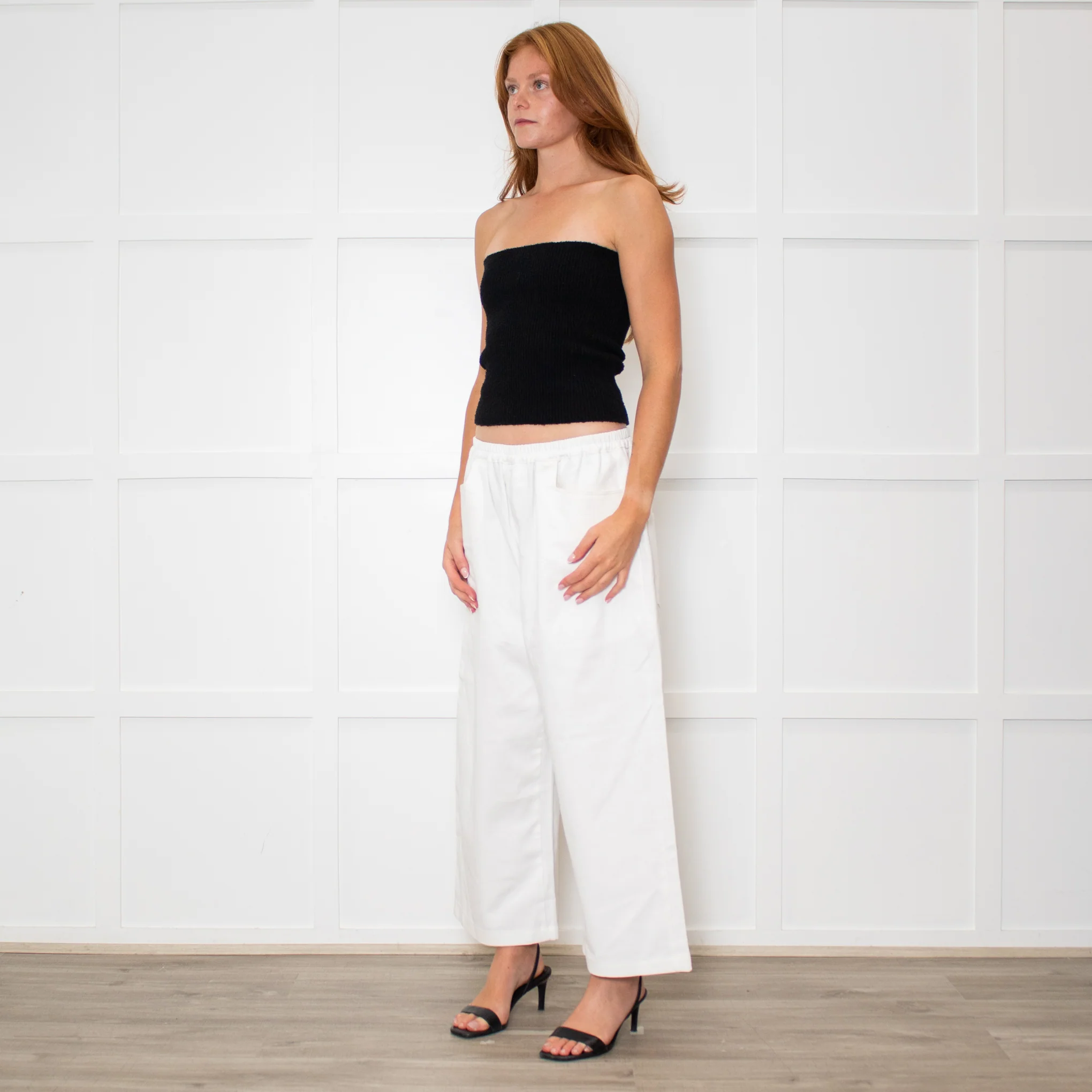 Deiji Studios White Wide Leg Elastic Waist Trousers - Image 3