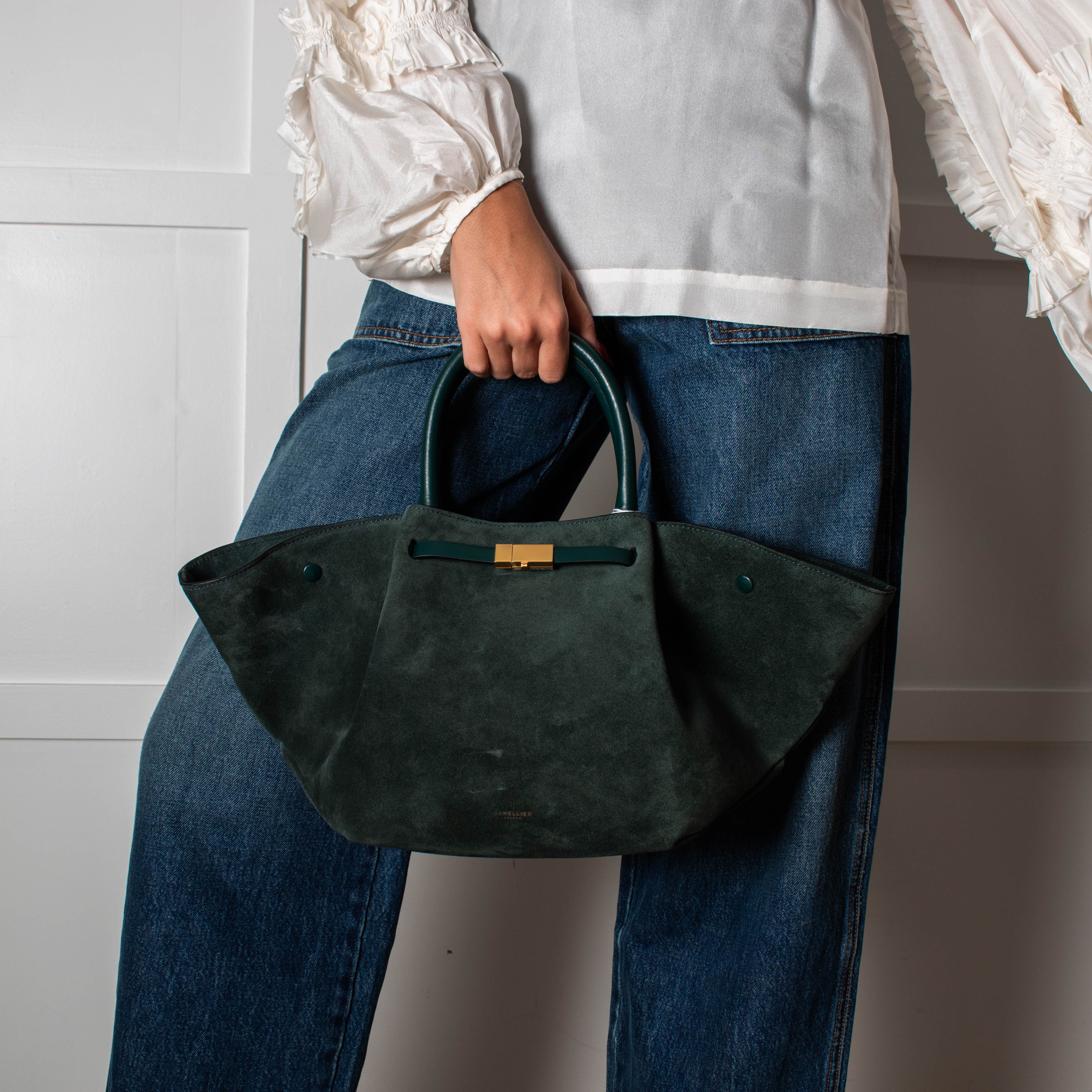 DeMeiller Green Suede Midi New York Tote - Image 2