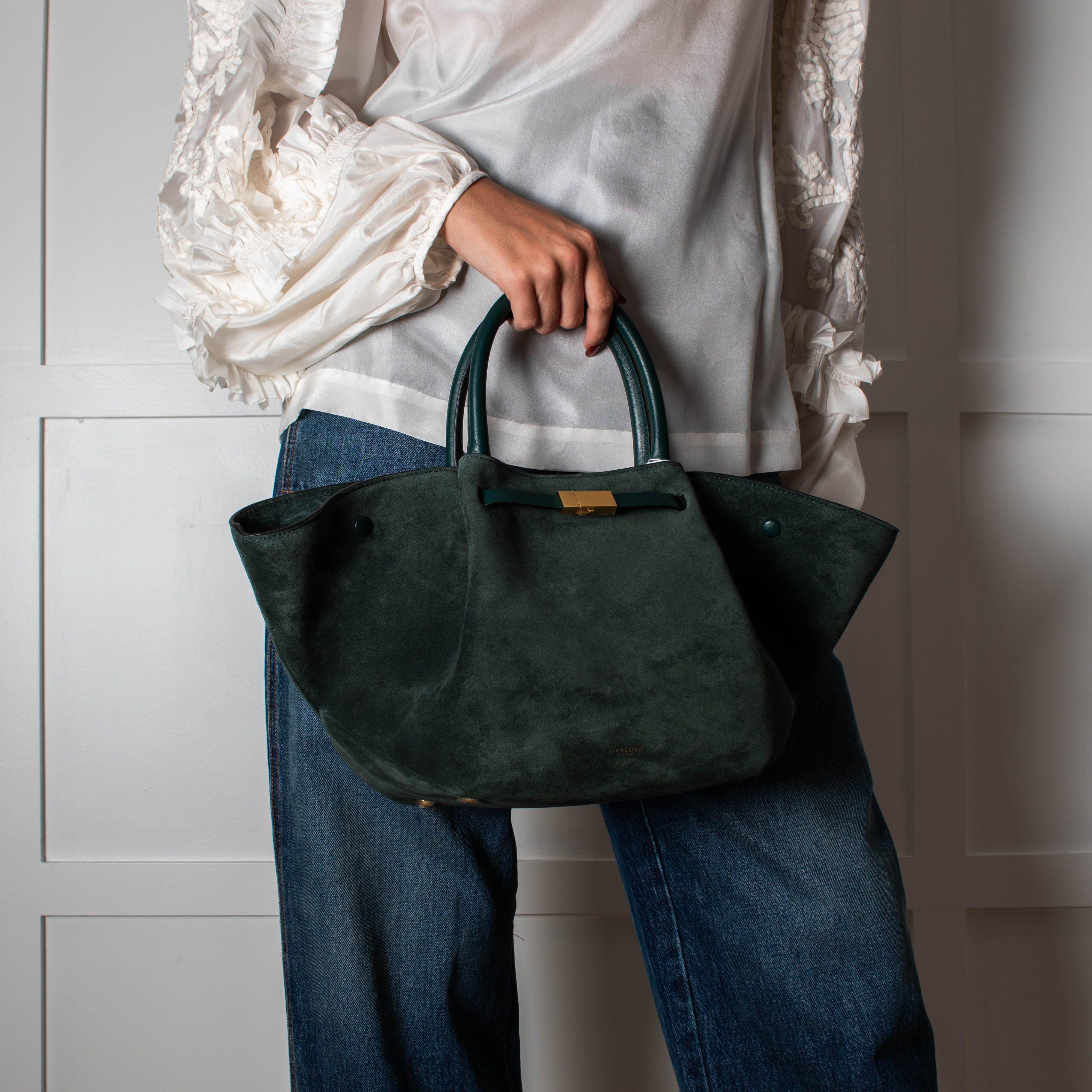DeMeiller Green Suede Midi New York Tote - Image 4