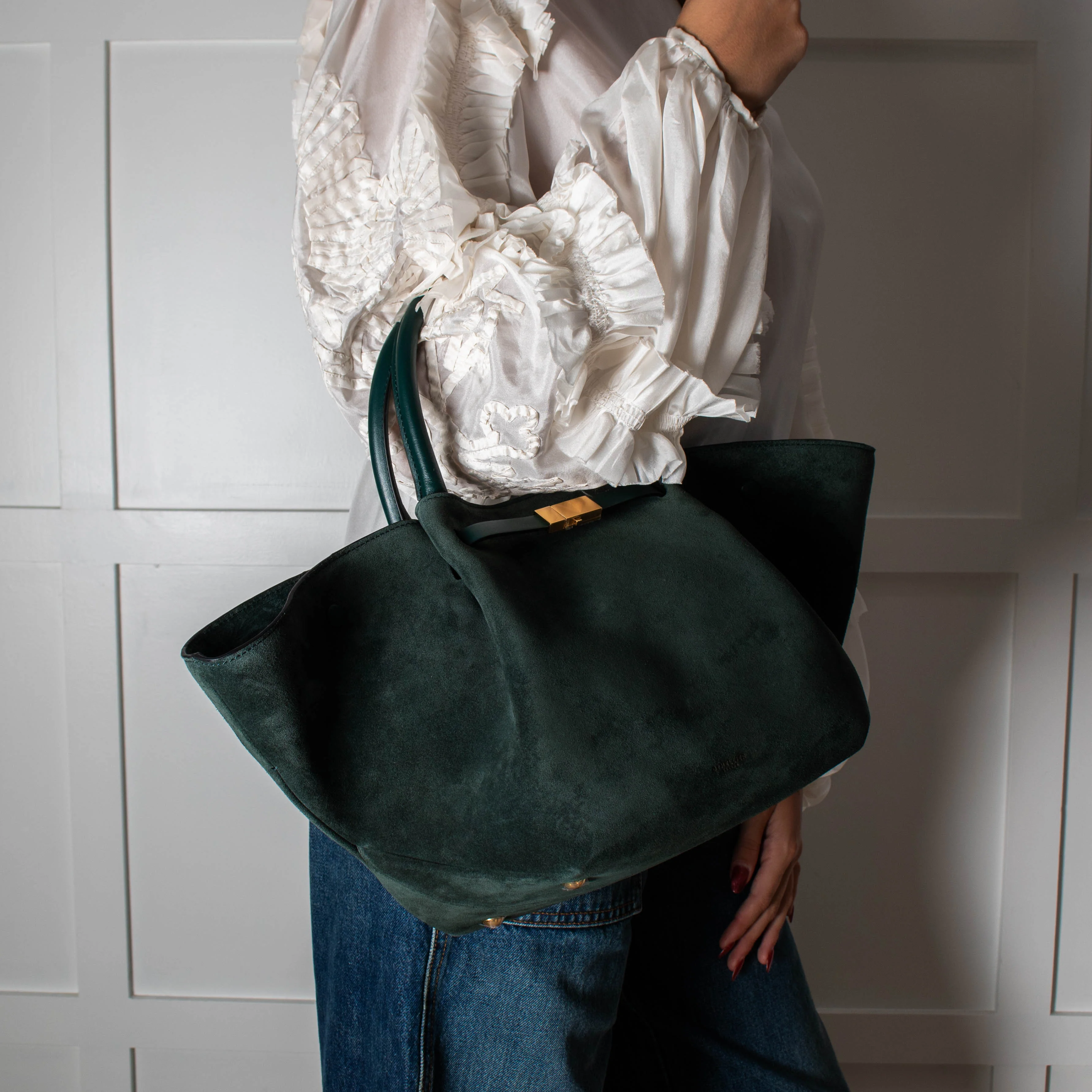 DeMeiller Green Suede Midi New York Tote - Image 7