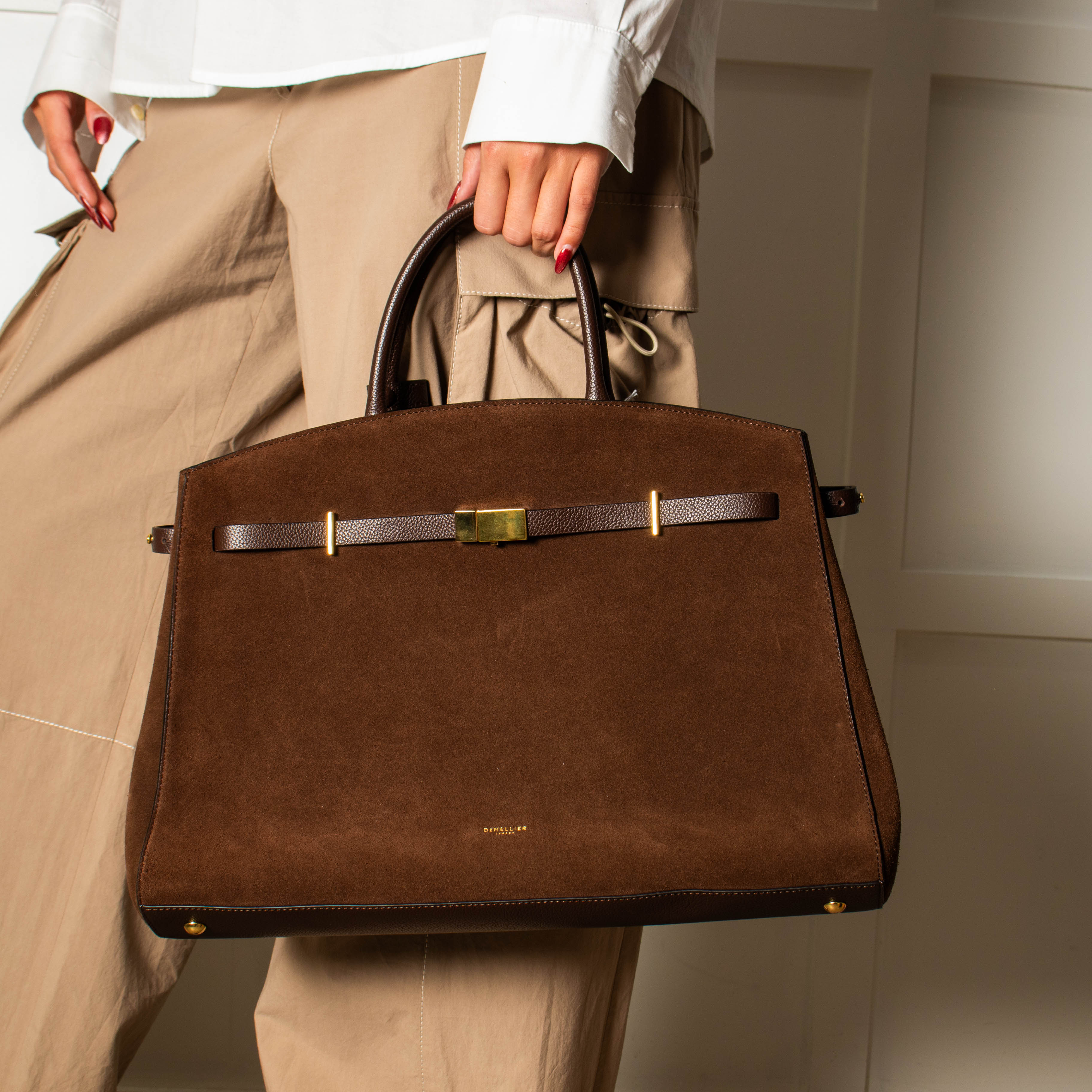 DeMellier Brown Suede Hudson Top Handle Bag - Image 9