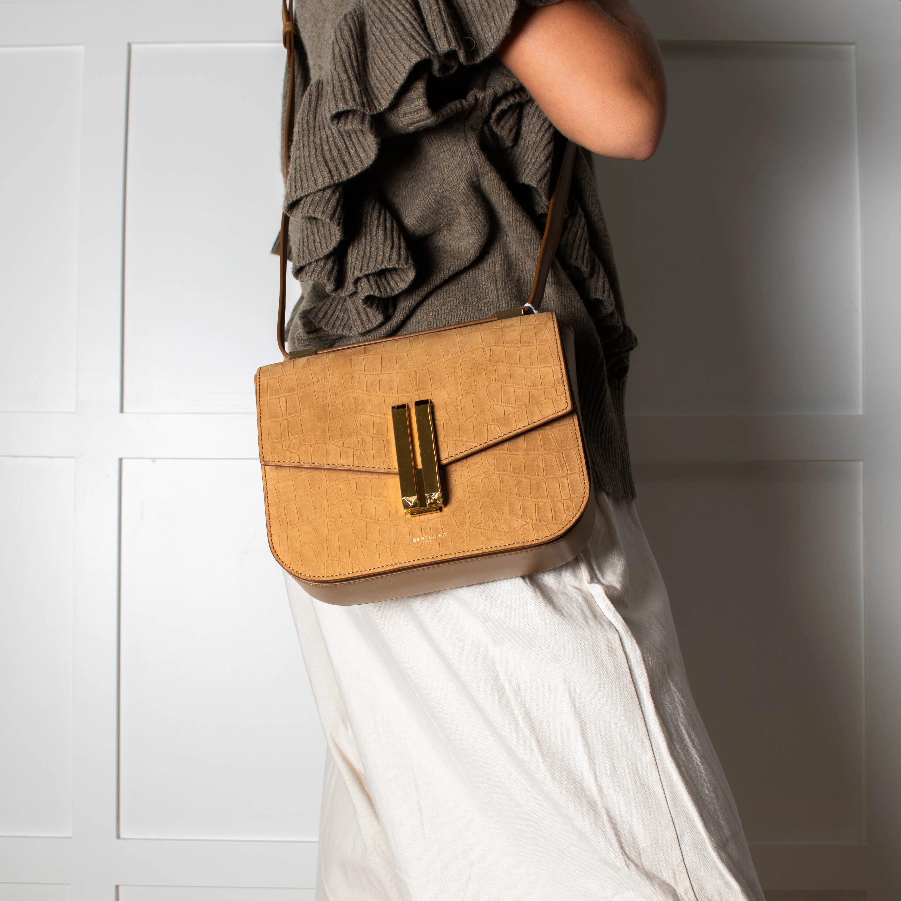 DeMellier Vancouver tan mock-croc leather crossbody bag - Image 2