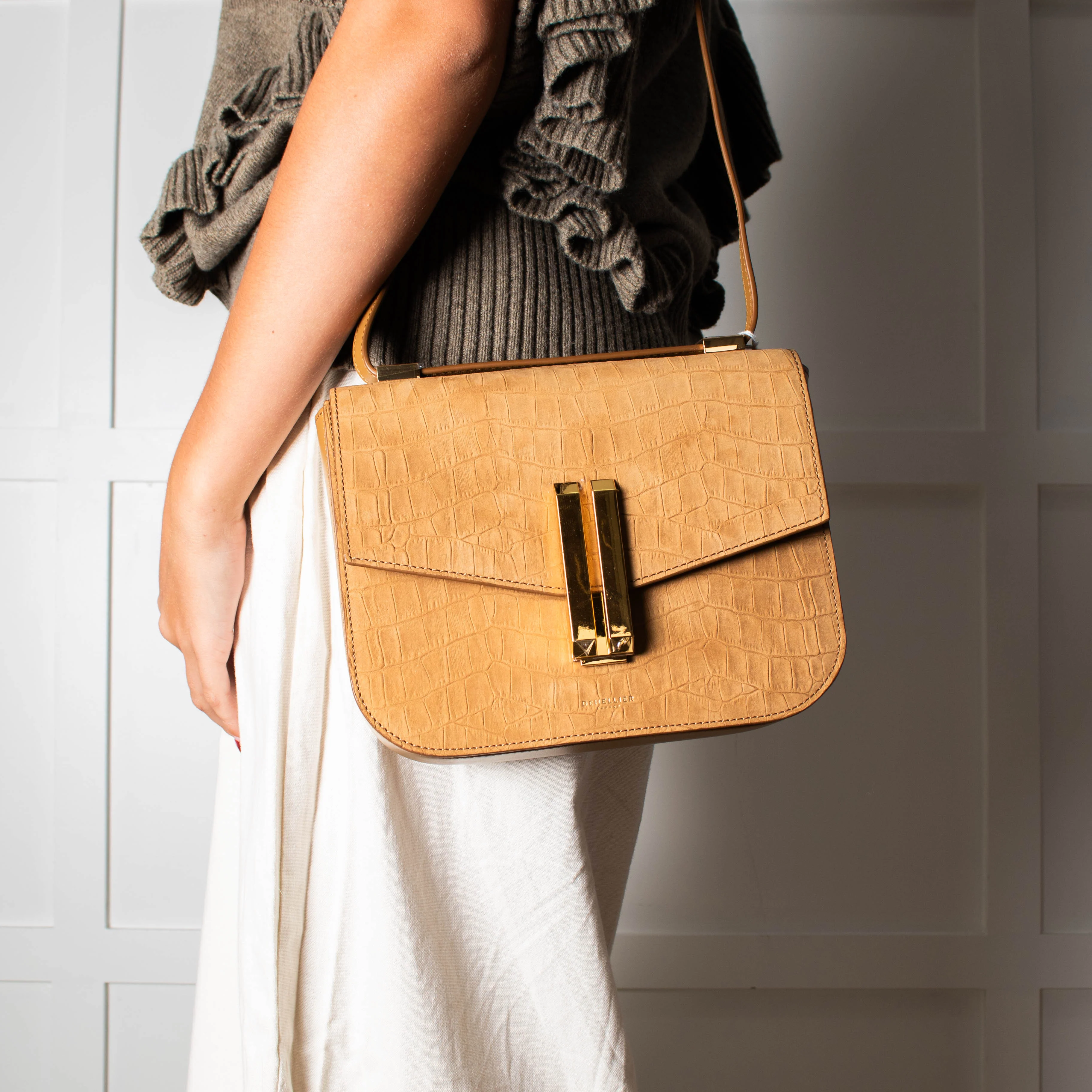 DeMellier Vancouver tan mock-croc leather crossbody bag - Image 7