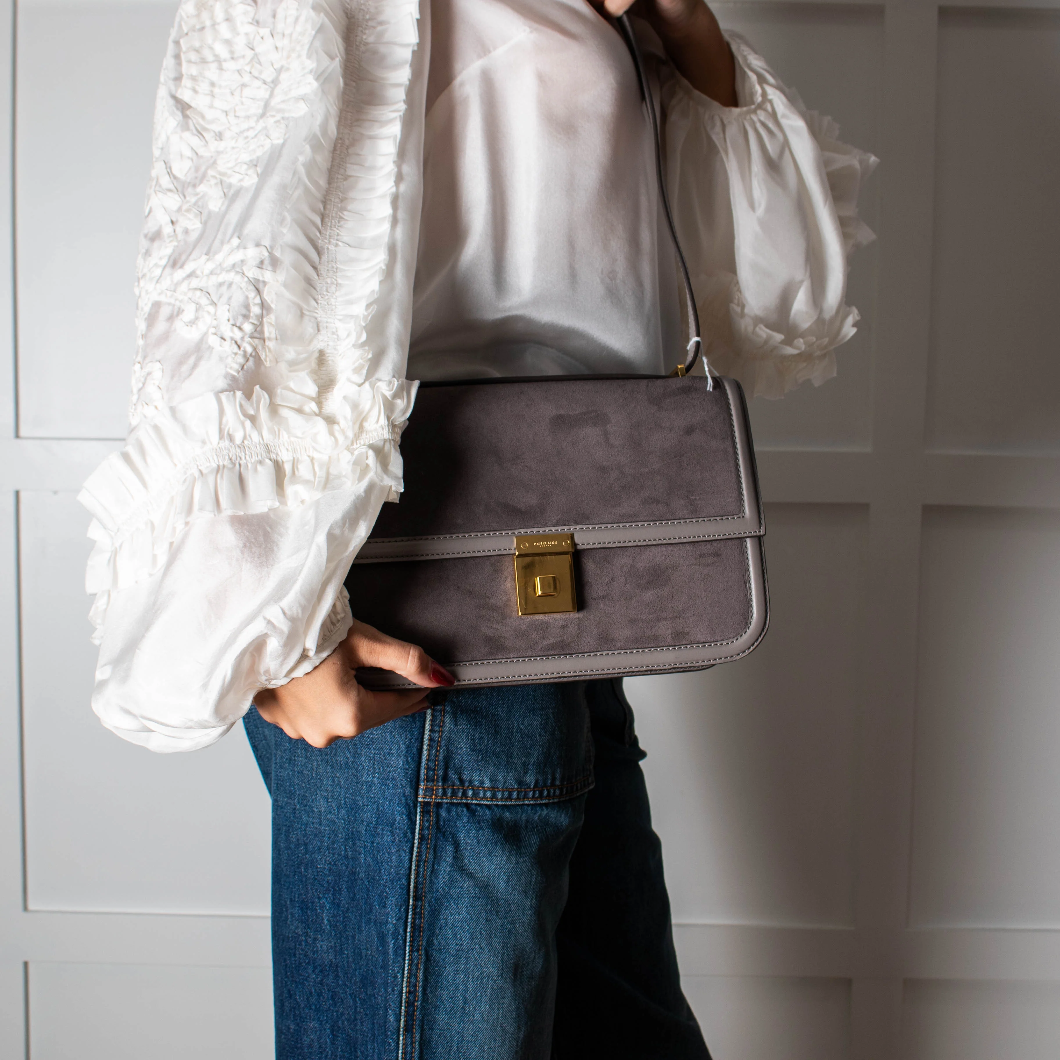 DeMellier Paris Grey Suede Shoulder Bag - Image 5