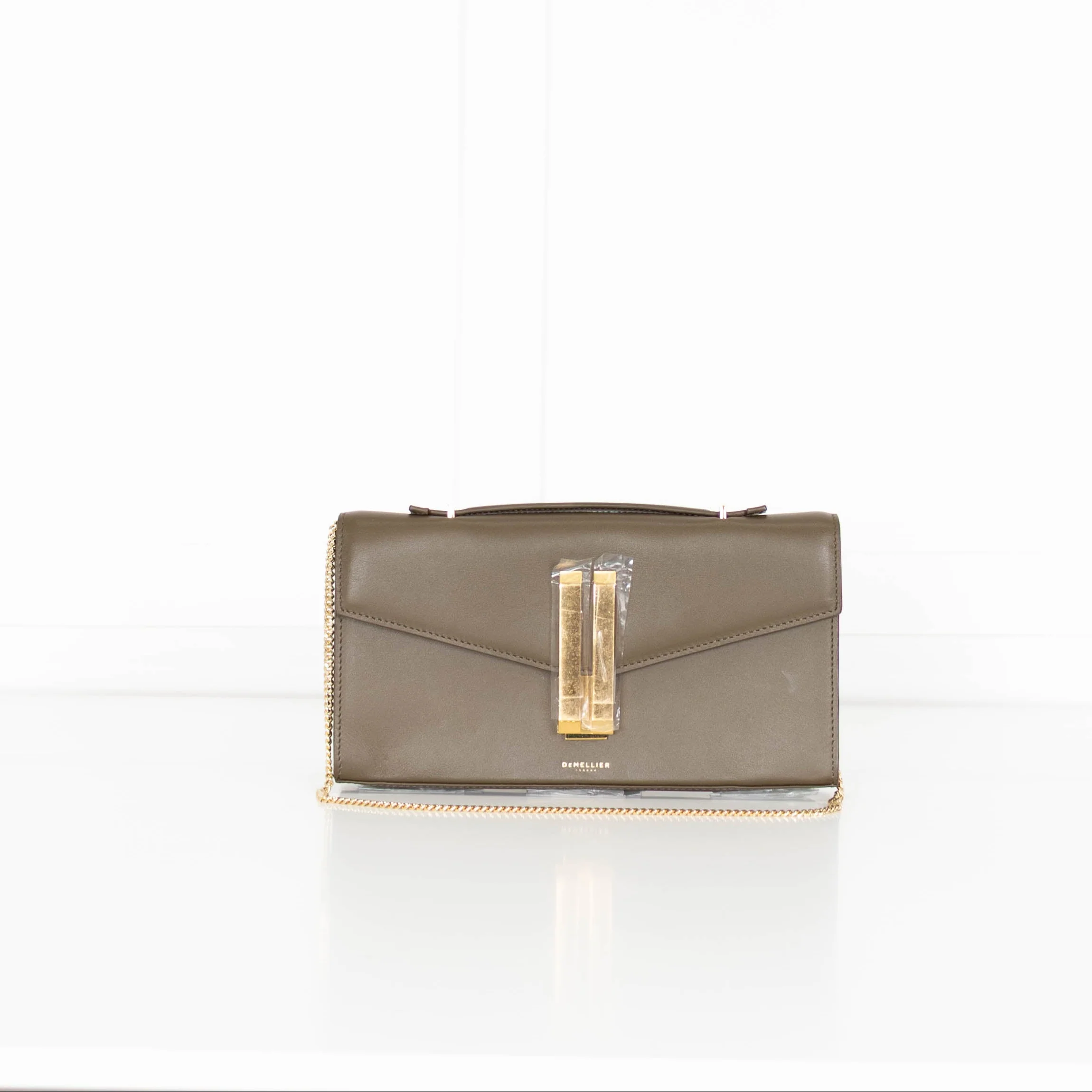 DeMellier Vancouver Olive Green Leather Clutch Bag