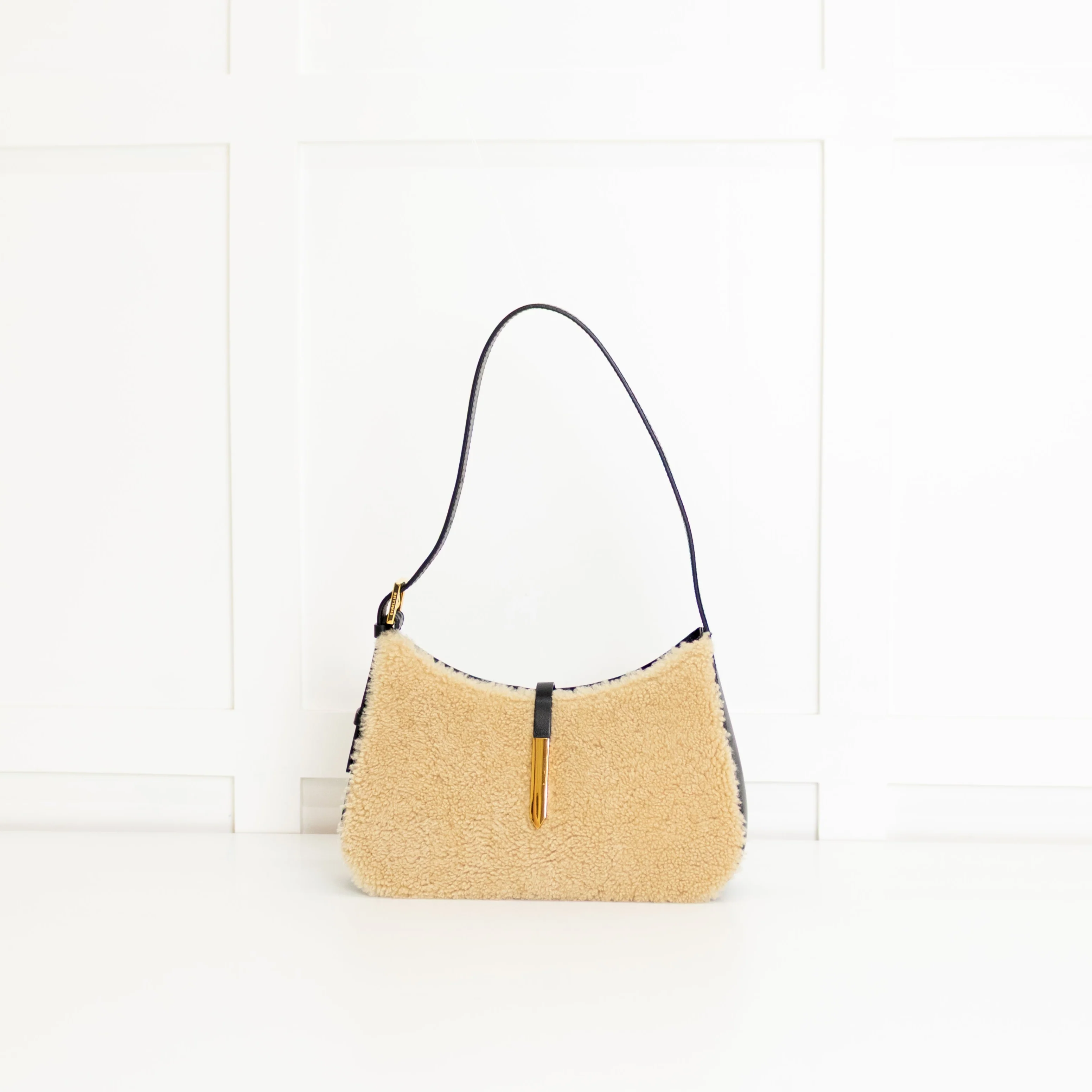 DeMellier Tokyo Shearling Beige and Black Shoulder Bag