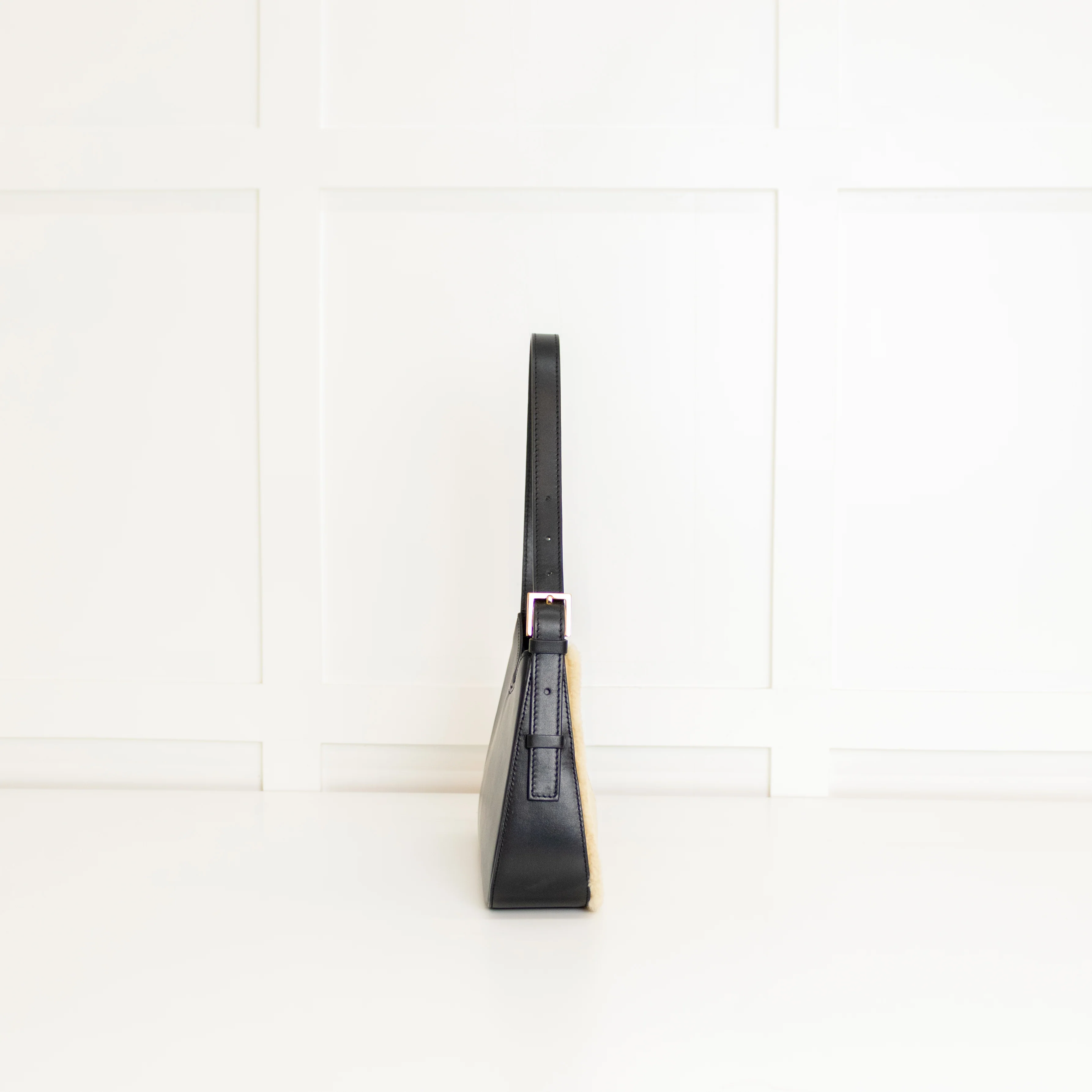 DeMellier Tokyo Shearling Beige and Black Shoulder Bag - Image 5