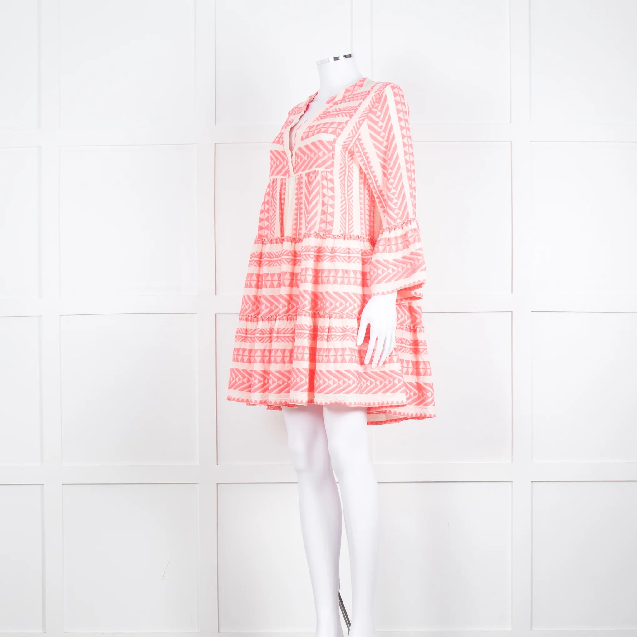 Devotion Twins Cream Neon Pink Long Sleeve Kaftan Dress - Image 8