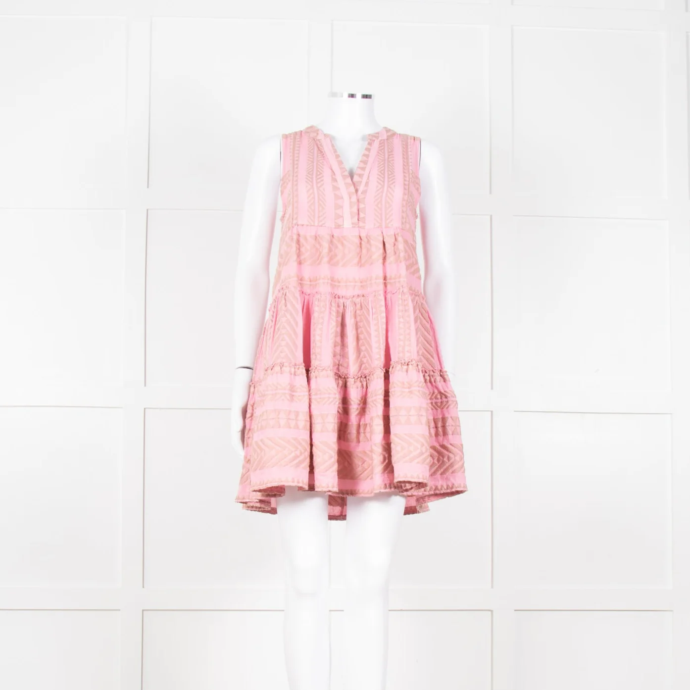Devotion Twins Pink Beige Cotton Sleeveless Tiered Dress