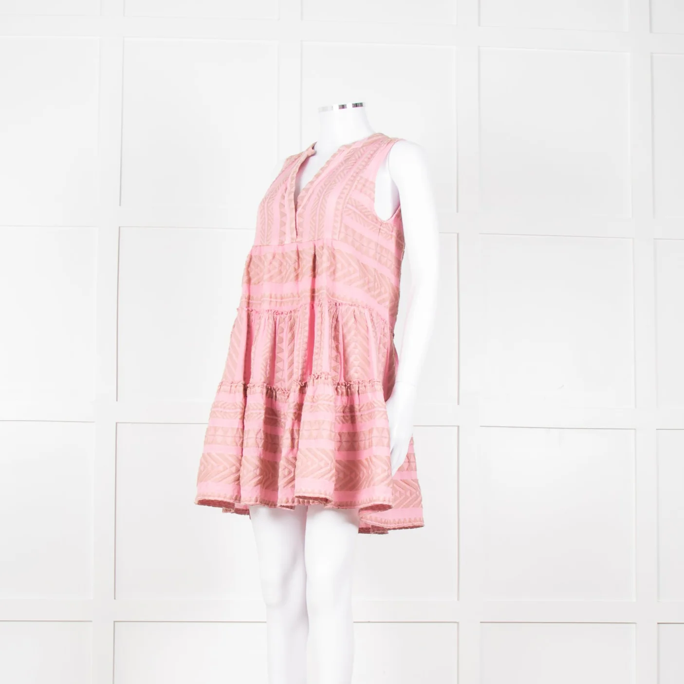 Devotion Twins Pink Beige Cotton Sleeveless Tiered Dress - Image 8