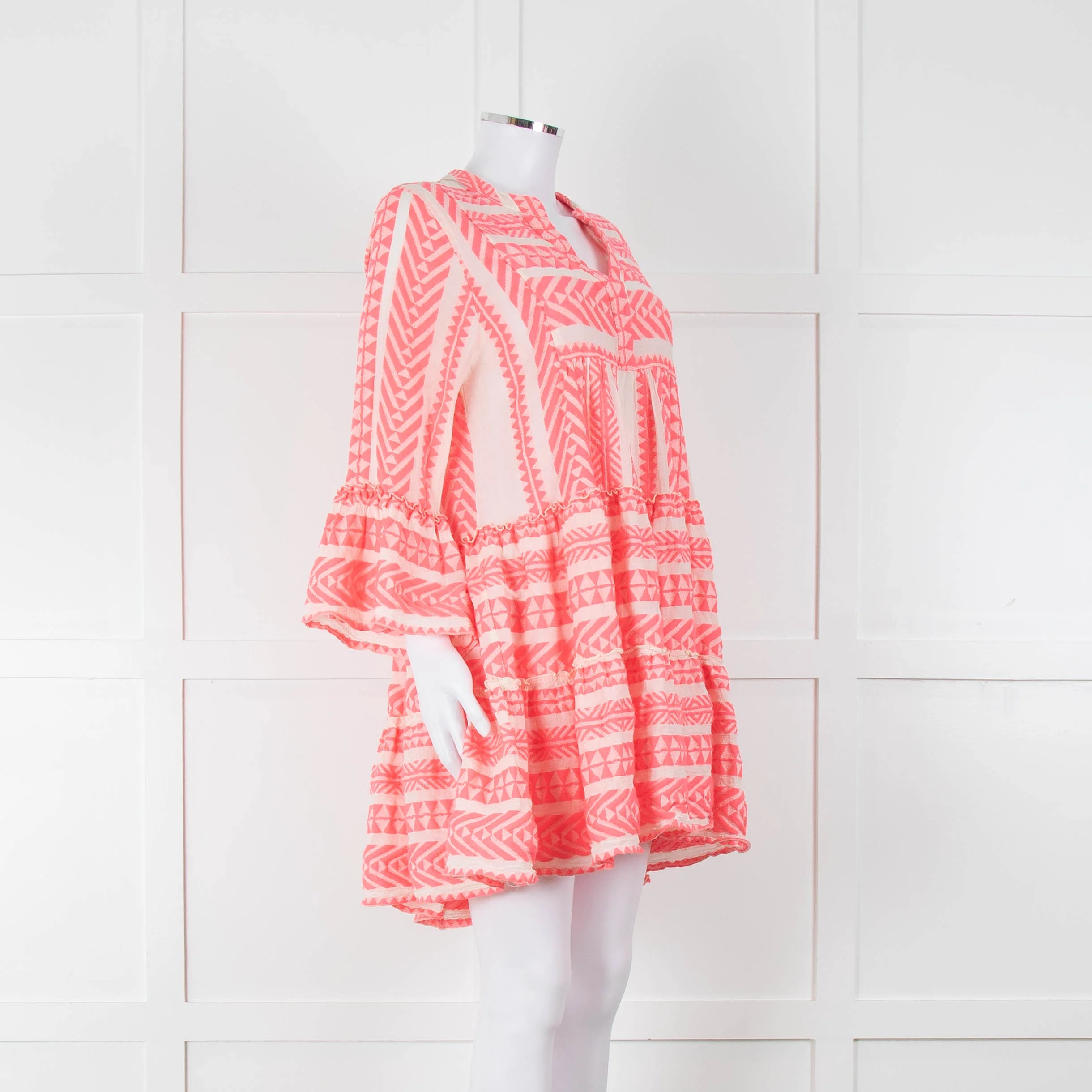 Devotion Twins White Neon Pink Tiered Short Kaftan - Image 2
