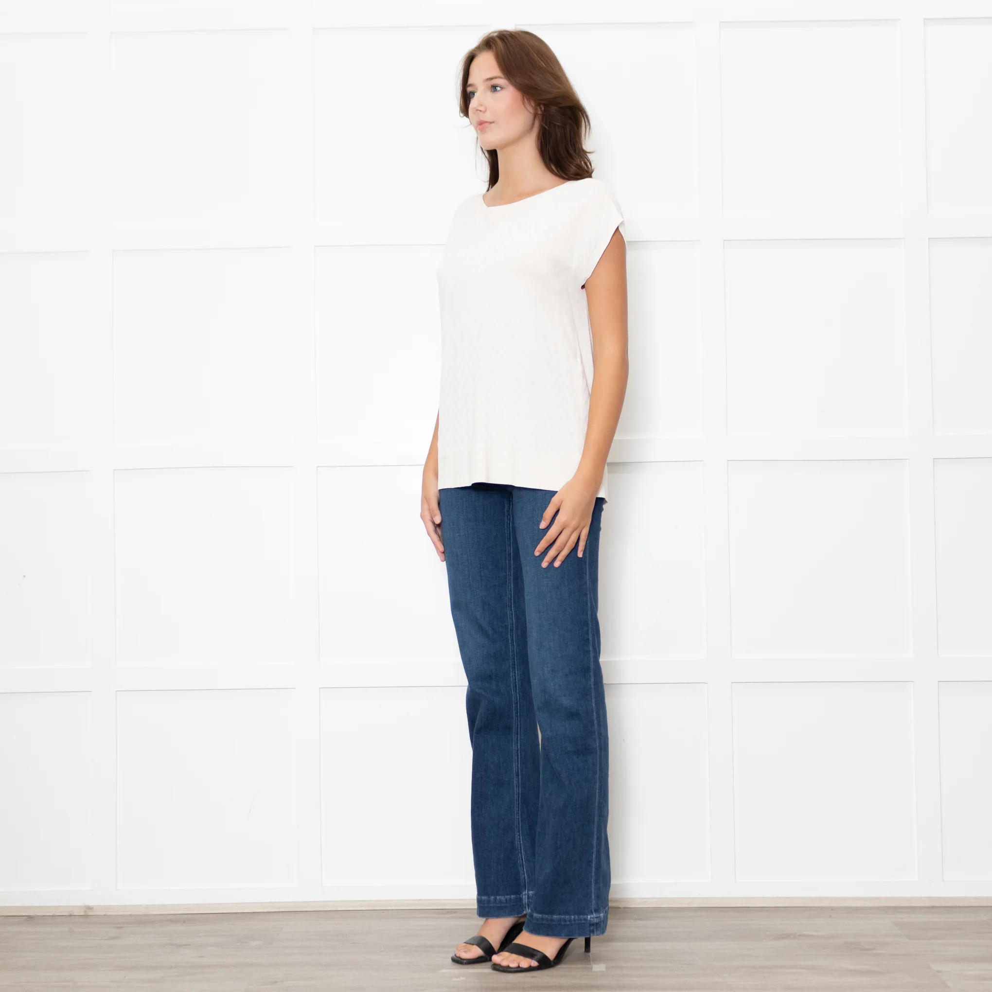 D'Exterior Cream Cap Sleeve Zigzag Pattern Top - Image 3