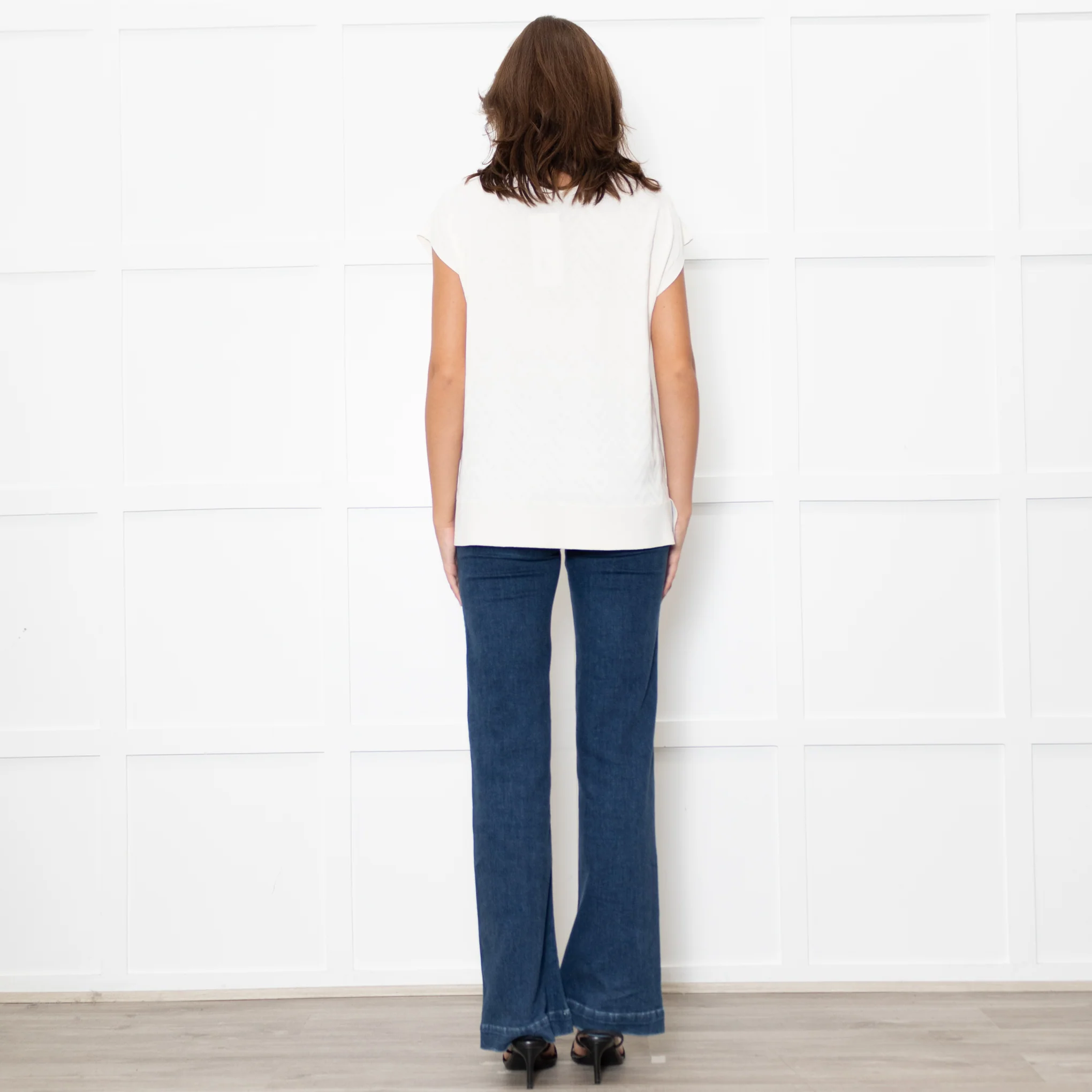 D'Exterior Cream Cap Sleeve Zigzag Pattern Top - Image 5