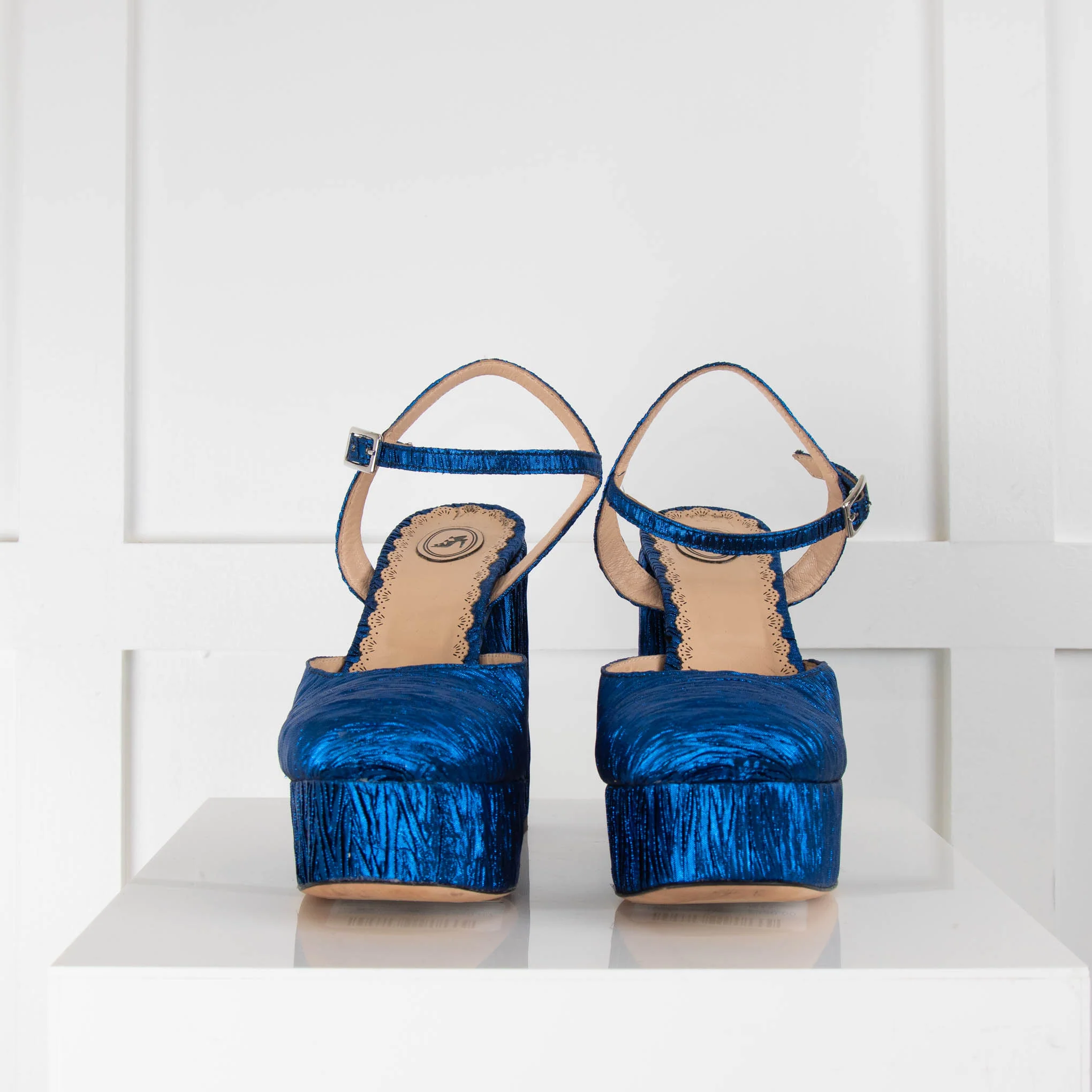 Di Minno 'Dance With Me' Blue Iridescent Fabric Platform Shoes - Image 2