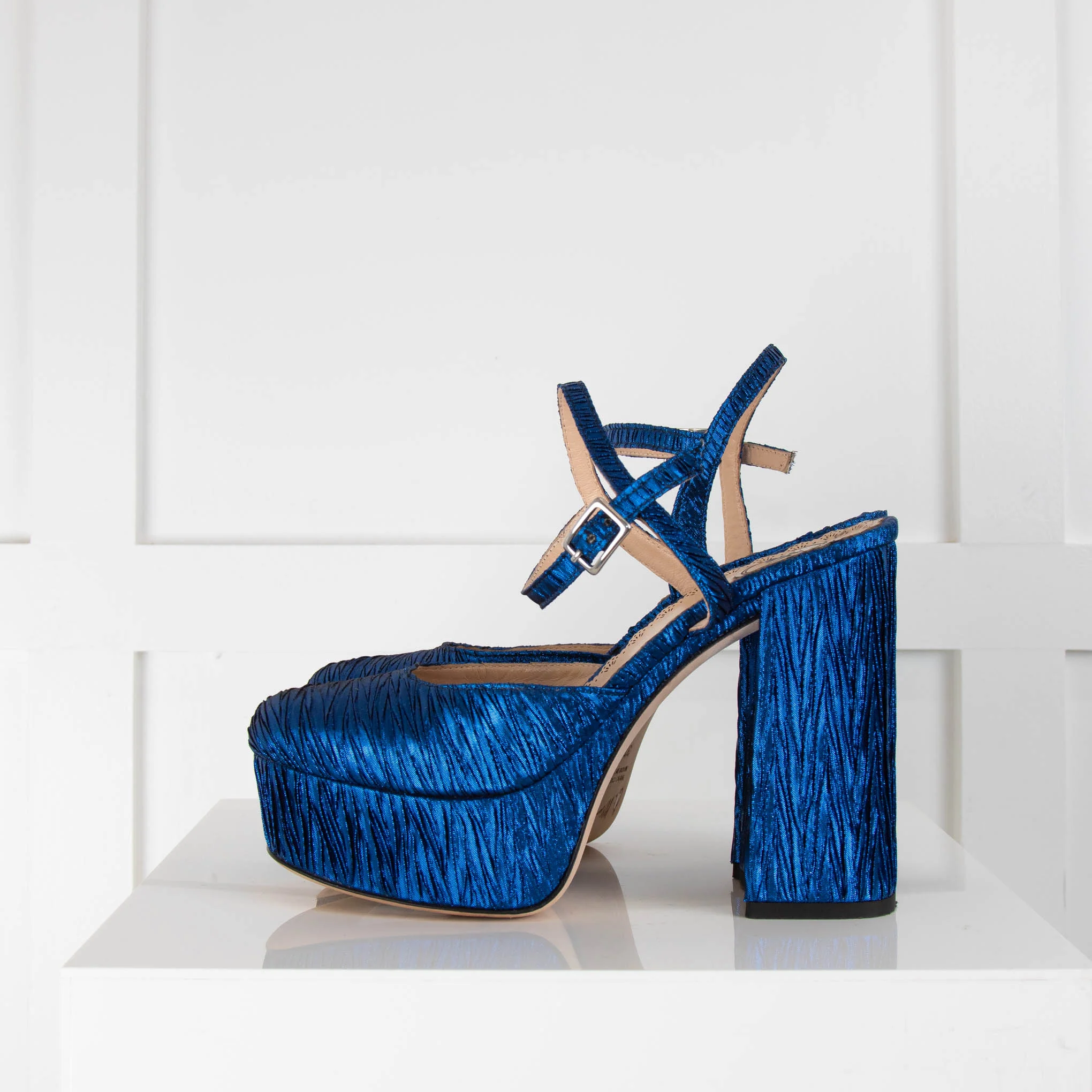Di Minno 'Dance With Me' Blue Iridescent Fabric Platform Shoes - Image 3