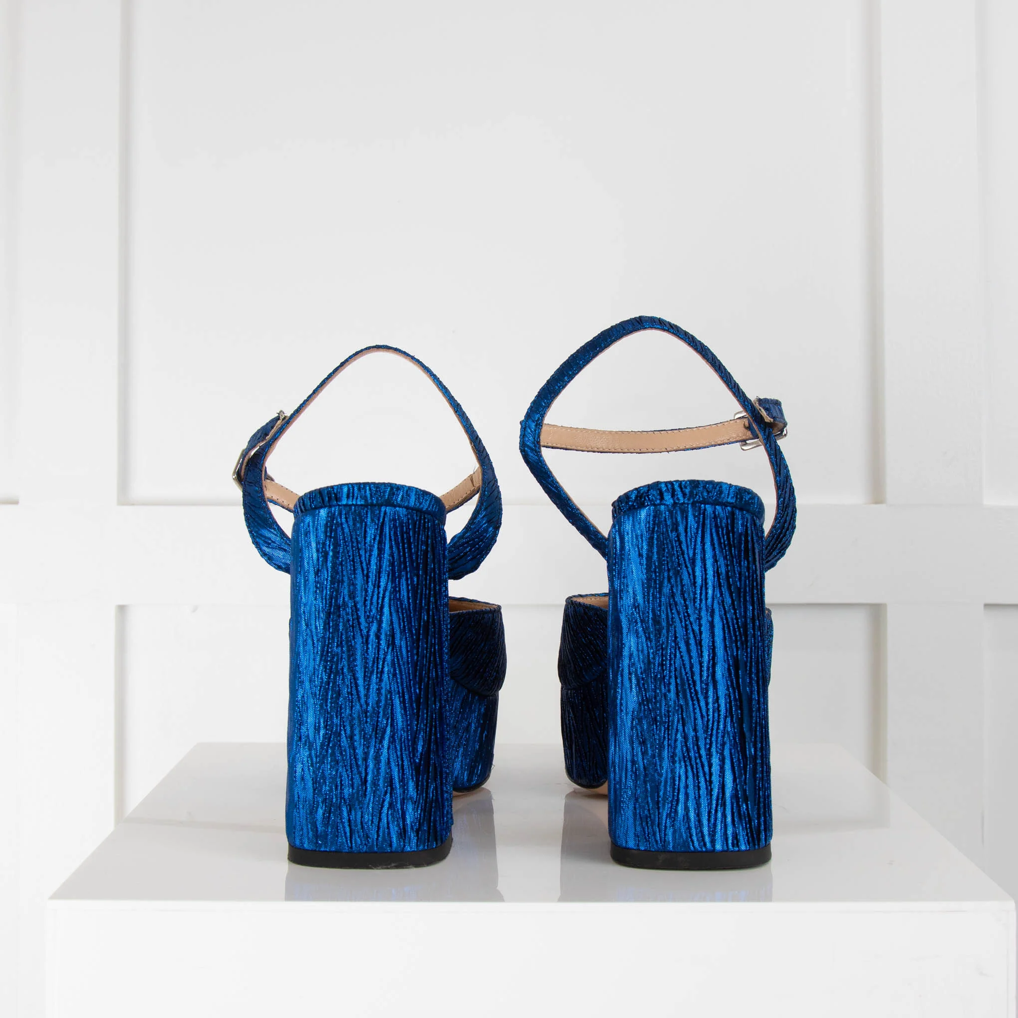 Di Minno 'Dance With Me' Blue Iridescent Fabric Platform Shoes - Image 4