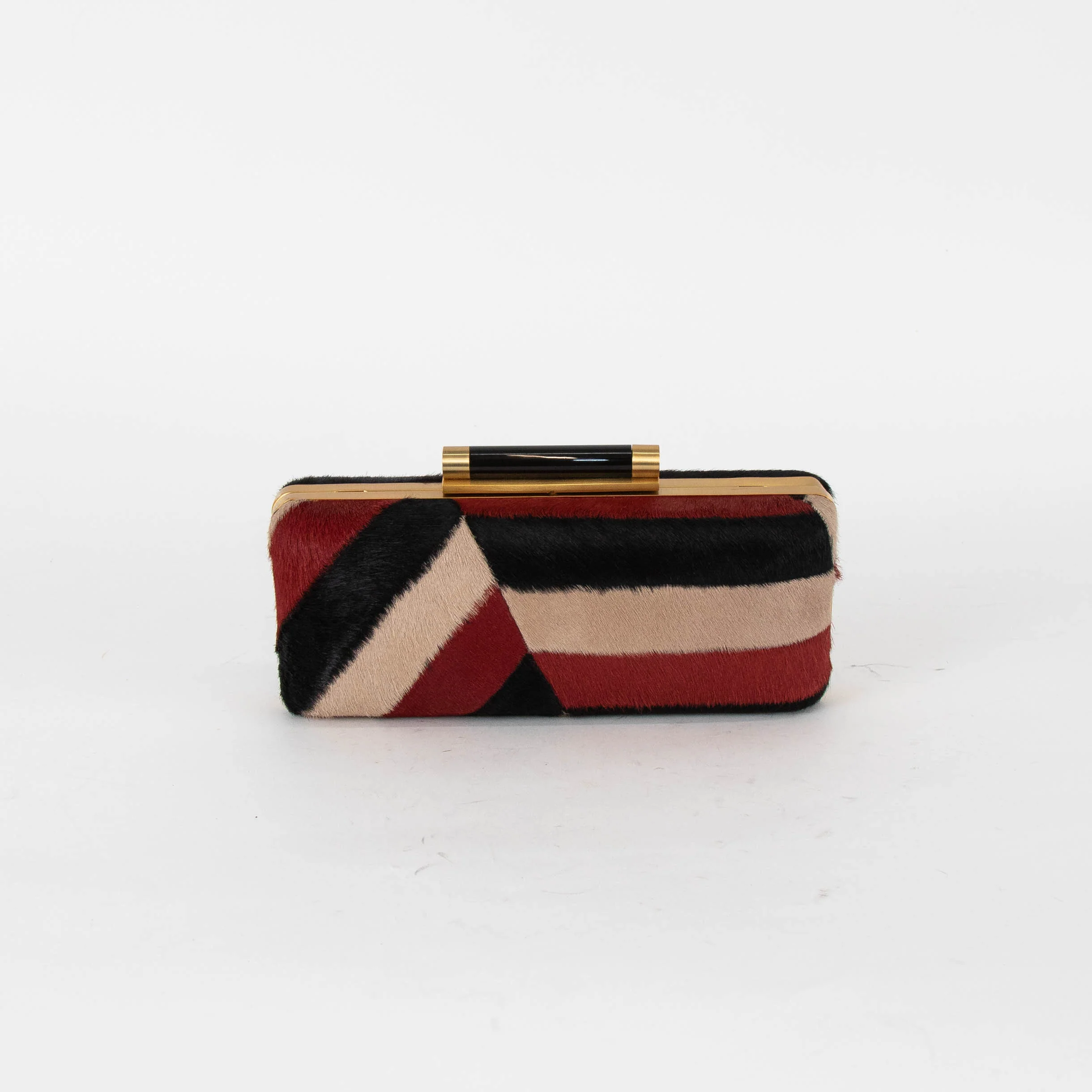 Diane Von Furstenberg Red, Black and Beige Pony Hair Clutch