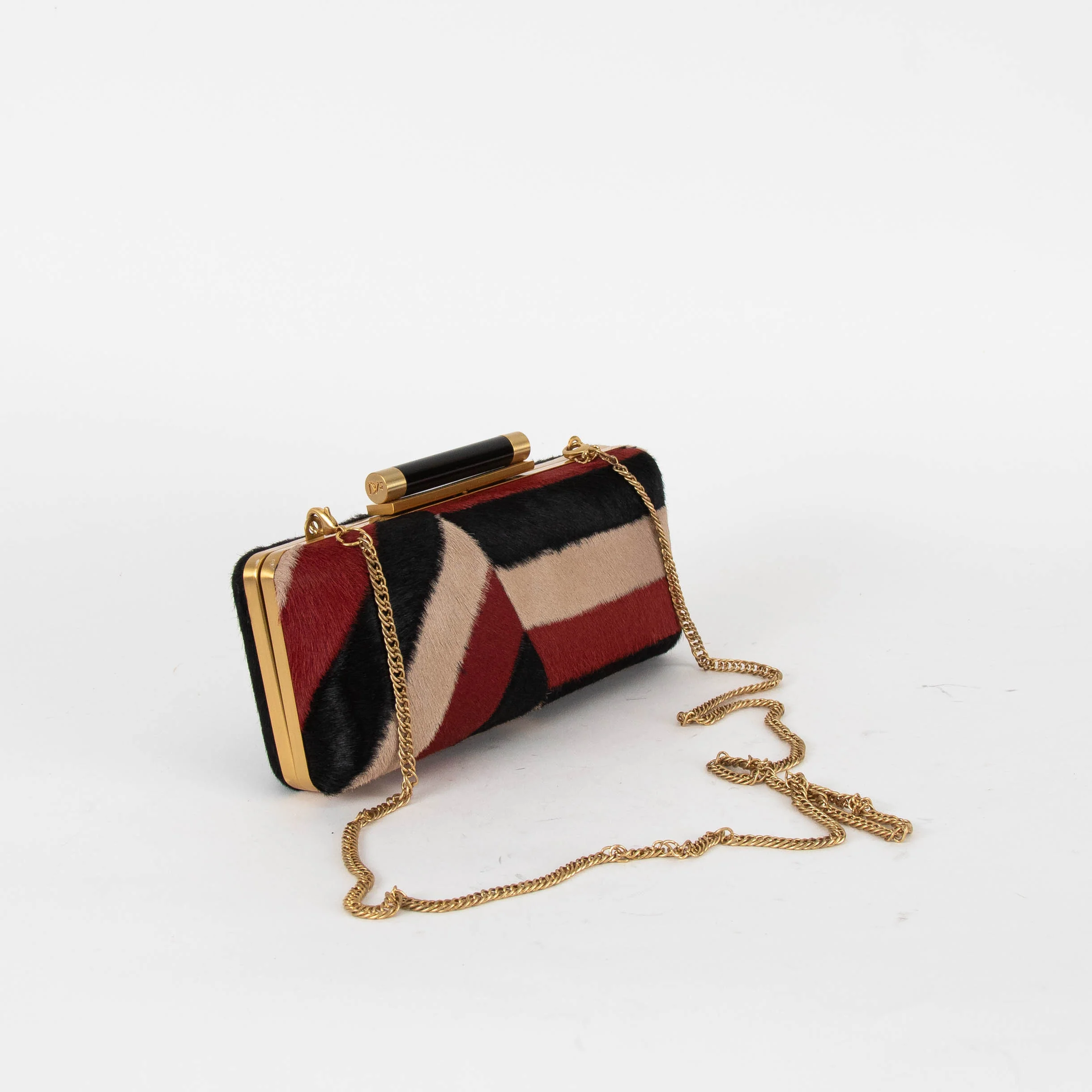 Diane Von Furstenberg Red, Black and Beige Pony Hair Clutch - Image 2