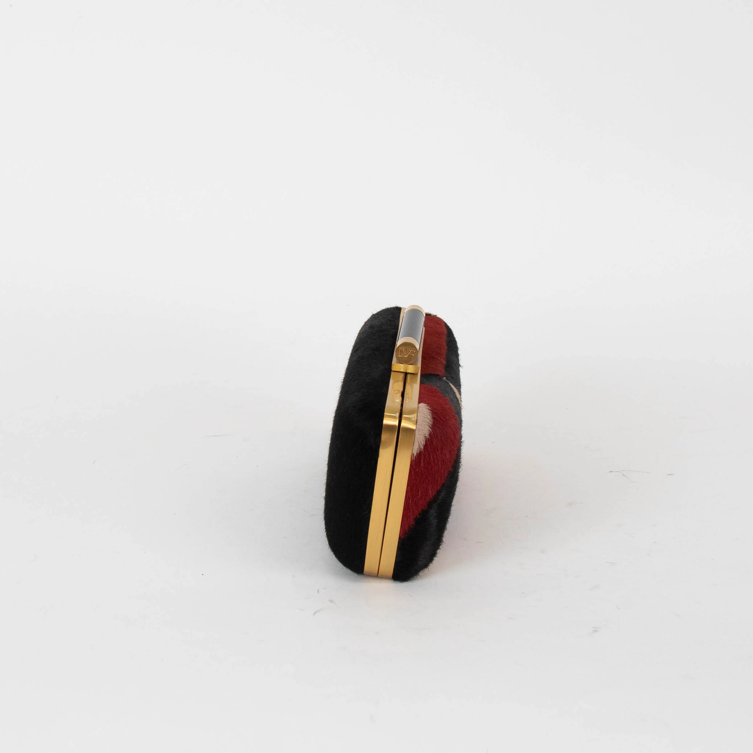 Diane Von Furstenberg Red, Black and Beige Pony Hair Clutch - Image 3