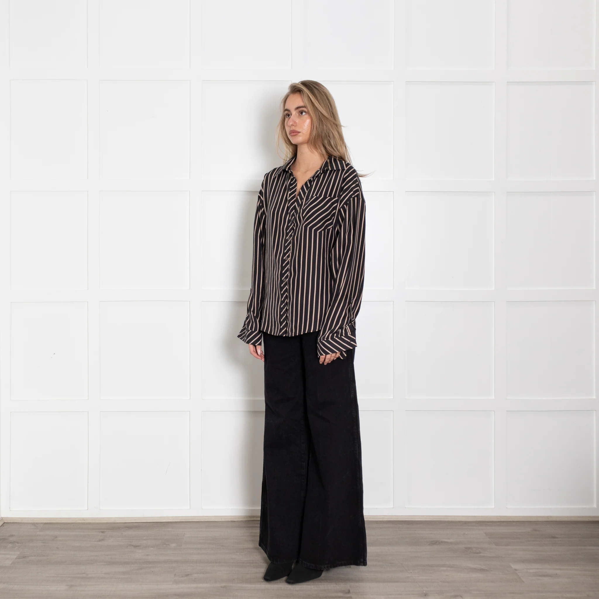 Diane Von Furstenberg Black Beige Silk Long Sleeve Shirt - Image 3