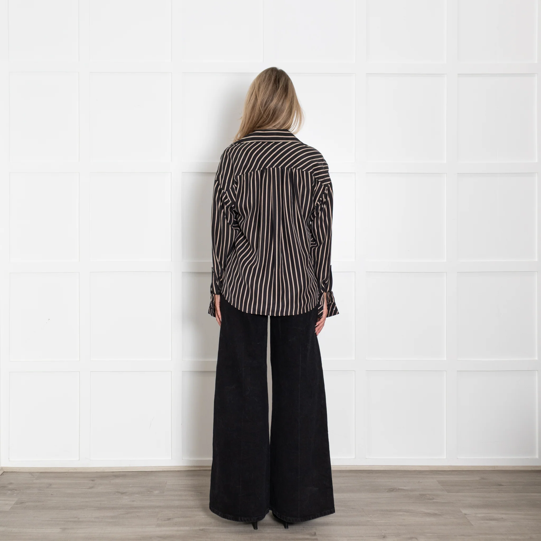 Diane Von Furstenberg Black Beige Silk Long Sleeve Shirt - Image 5