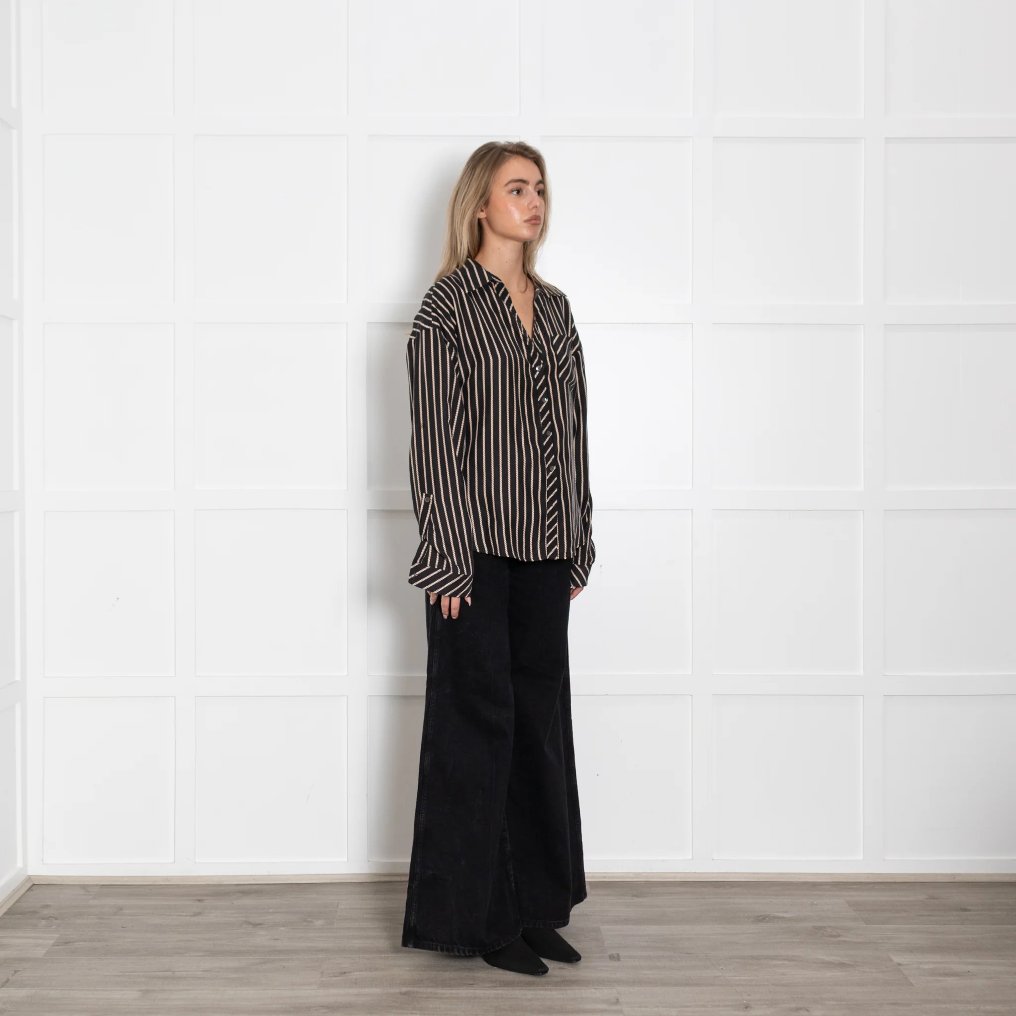 Diane Von Furstenberg Black Beige Silk Long Sleeve Shirt - Image 7