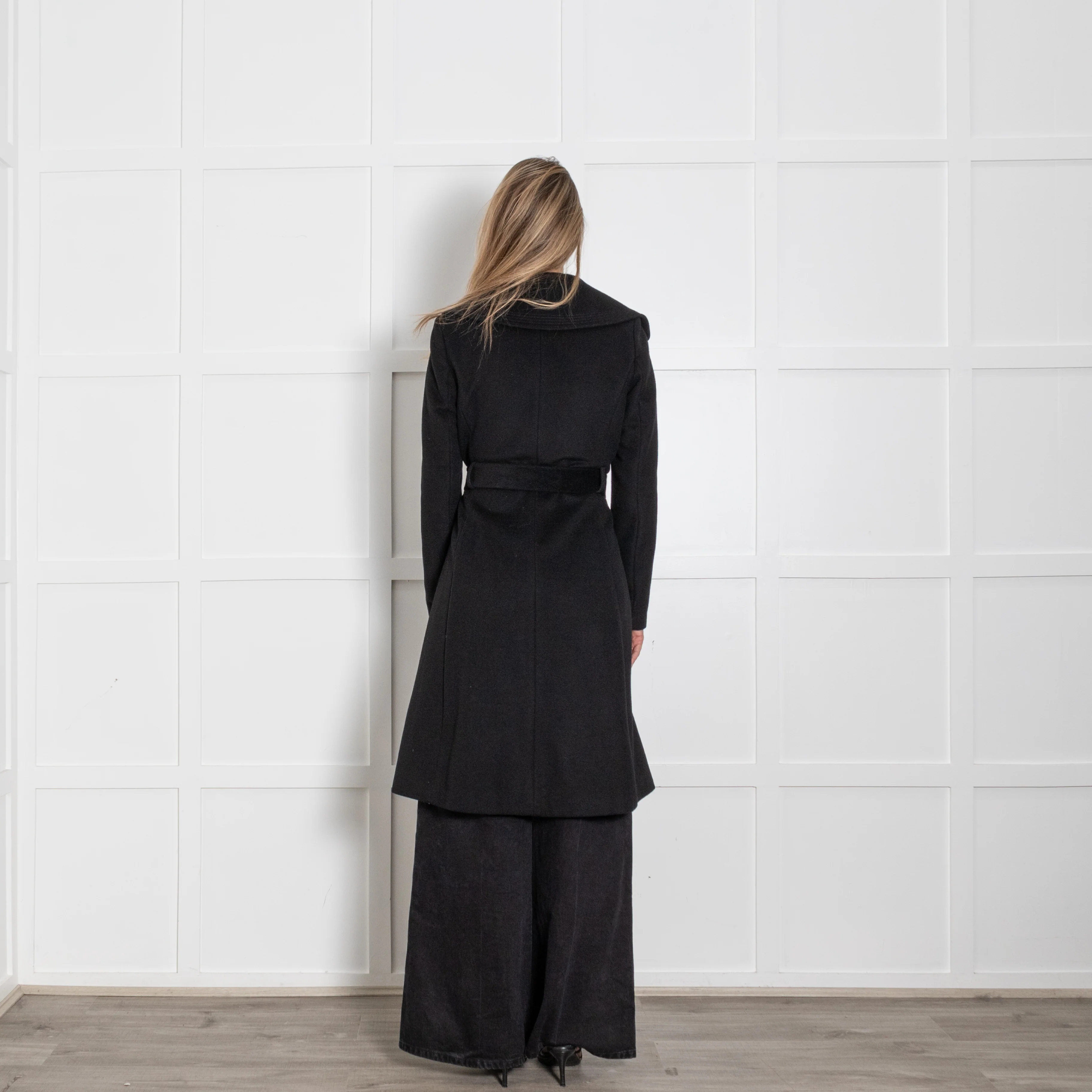 Diane Von Furstenberg Black Belted Wide Collar Wool Blend Coat - Image 5