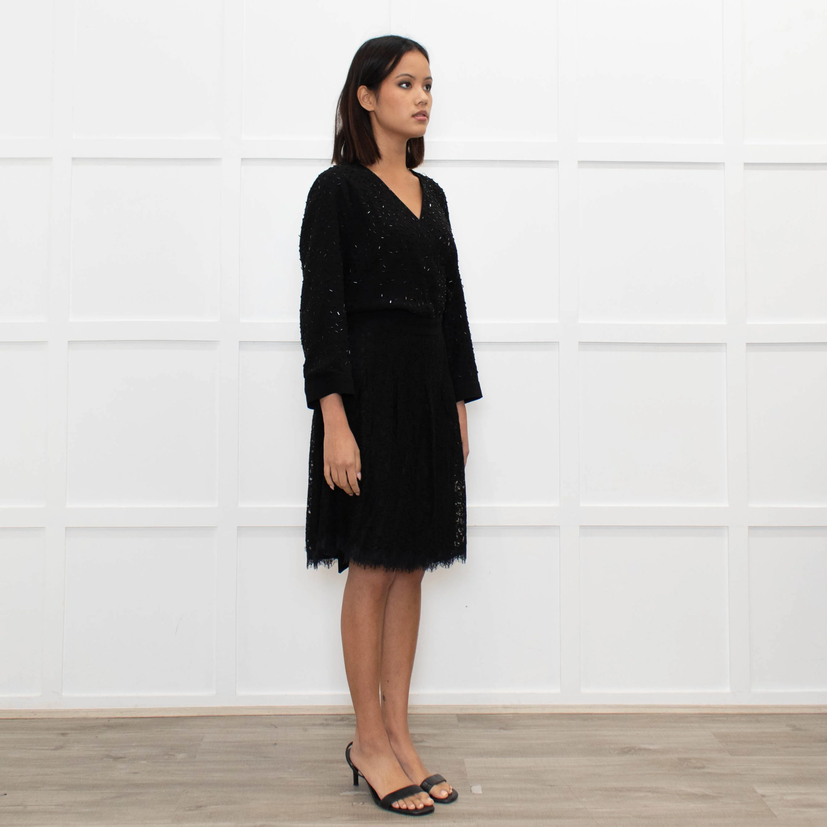 Diane Von Furstenberg Black Embellished Half Lace Wrap Dress - Image 3