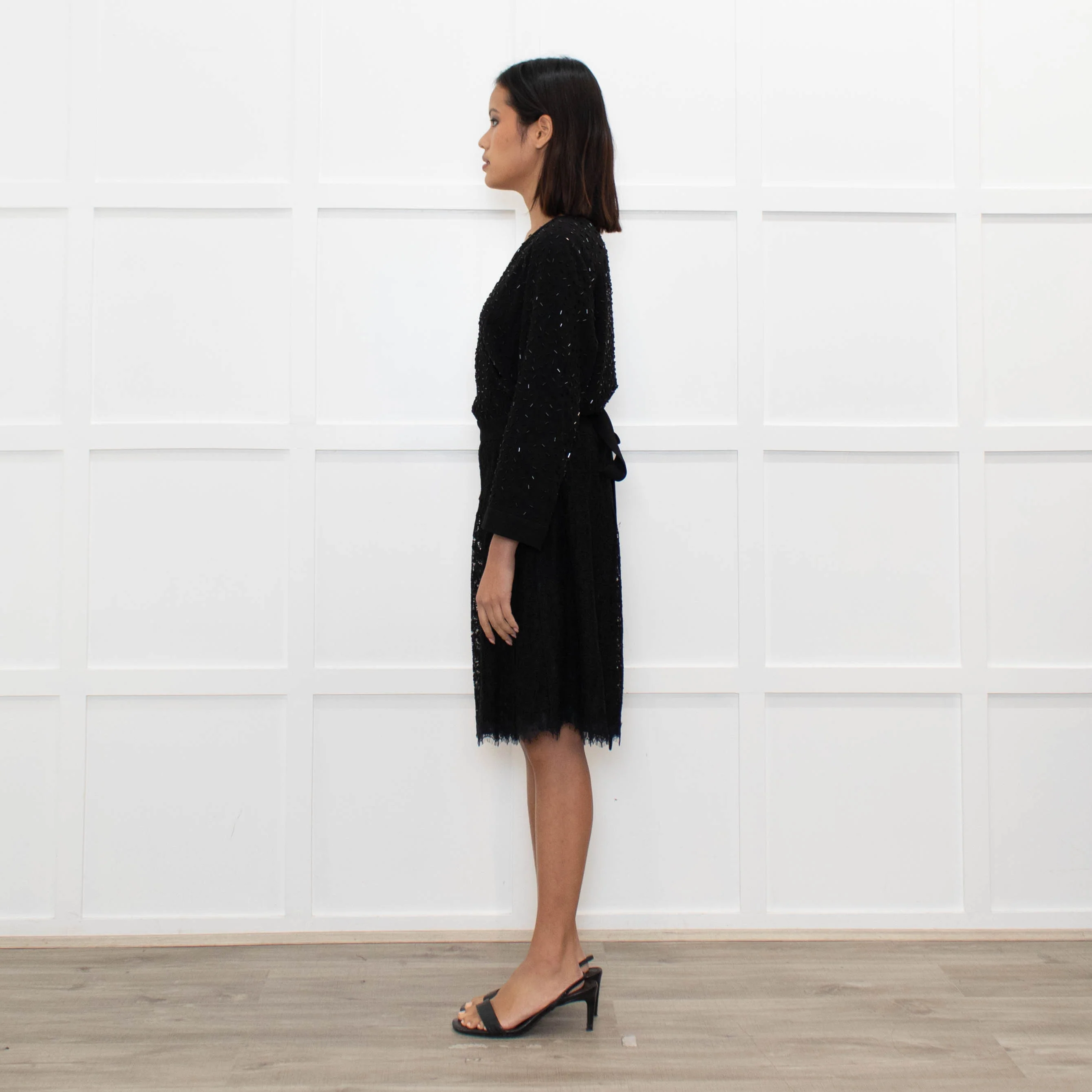 Diane Von Furstenberg Black Embellished Half Lace Wrap Dress - Image 6