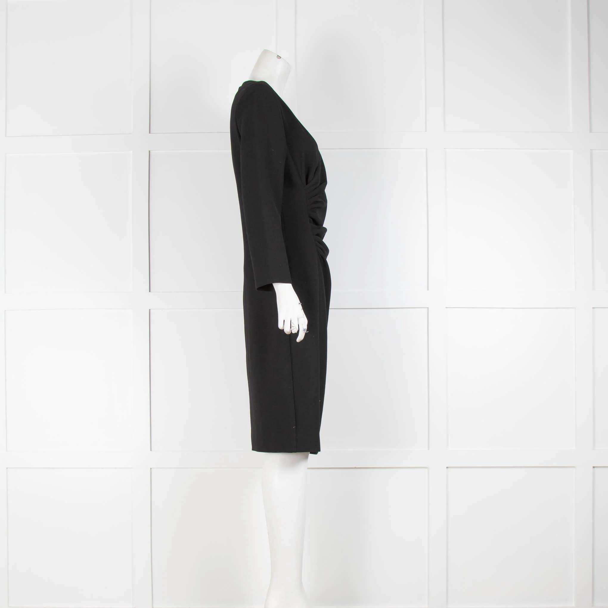 Diane Von Furstenberg Black Gathered V Neck Dress - Image 2