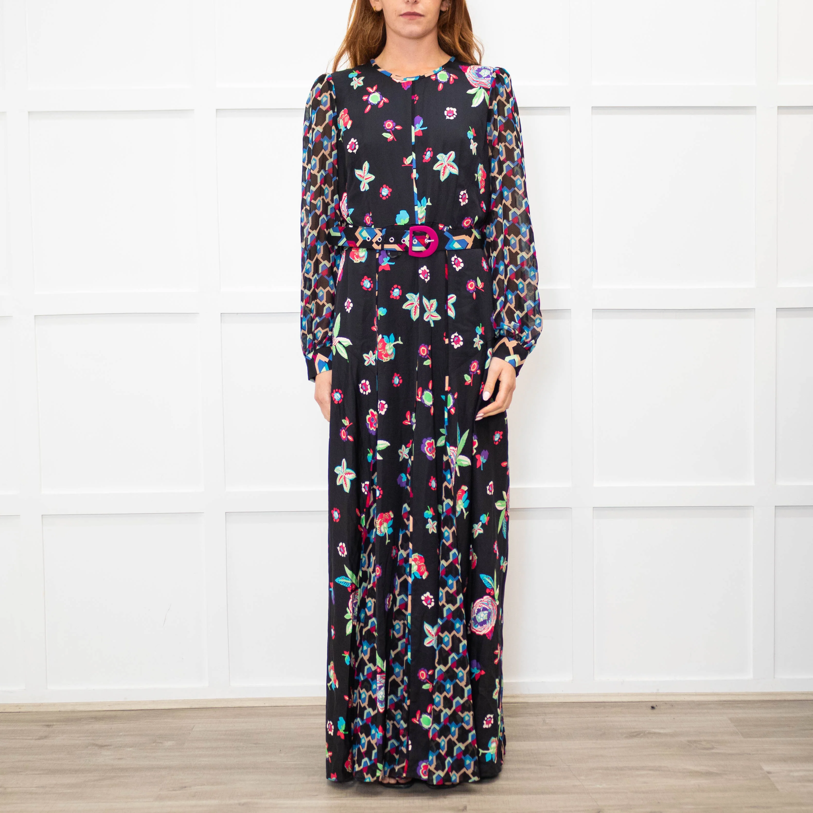 Diane Von Furstenberg Black Multi Colour Print Belted Maxi Dress - Image 2