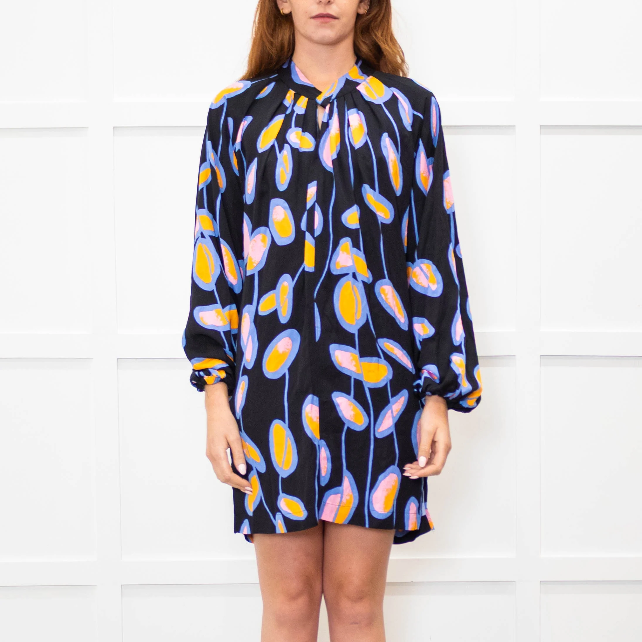 Diane Von Furstenberg Black Orange Blue Long Sleeve Tunic Dress - Image 2