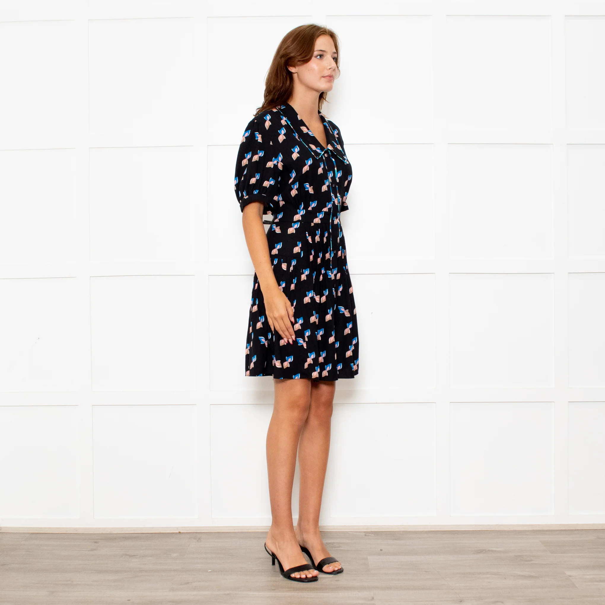 Diane Von Furstenberg Black Patterned Collared Dress - Image 4