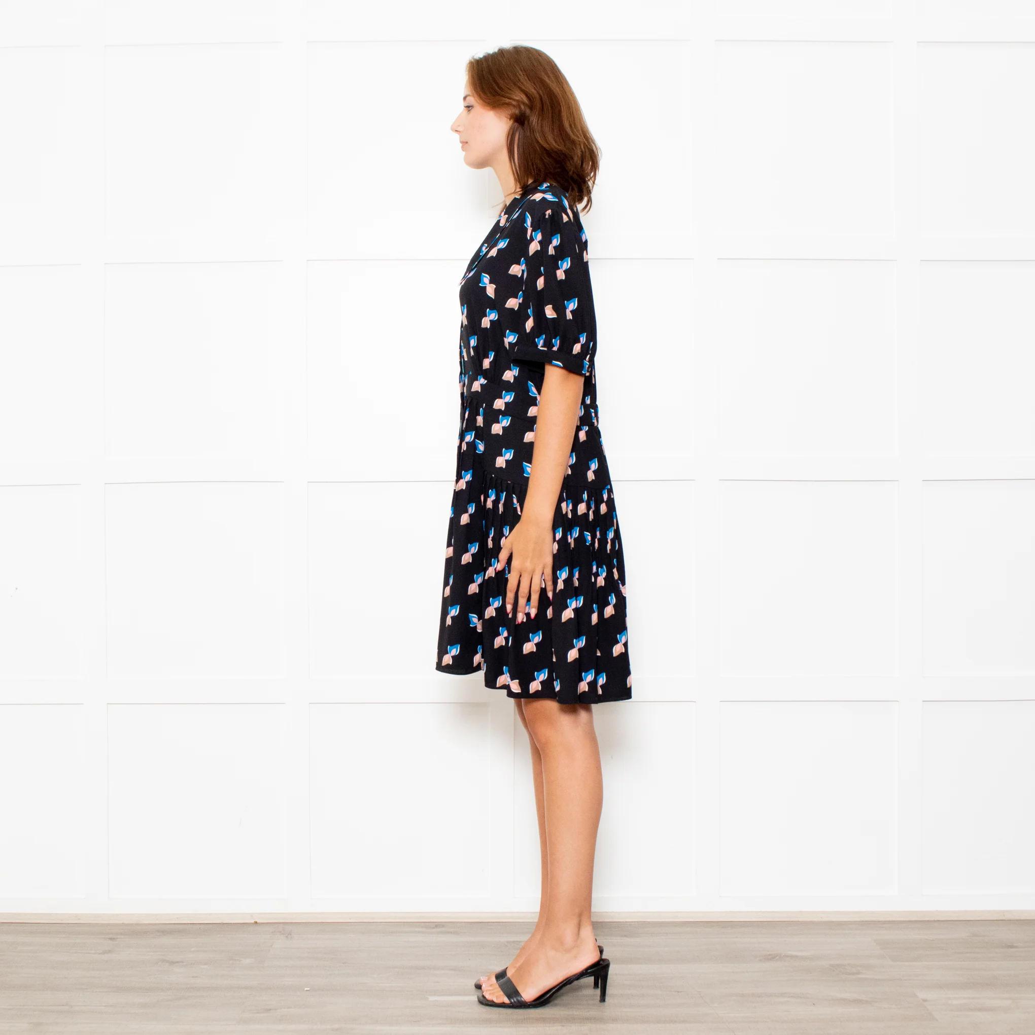 Diane Von Furstenberg Black Patterned Collared Dress - Image 7