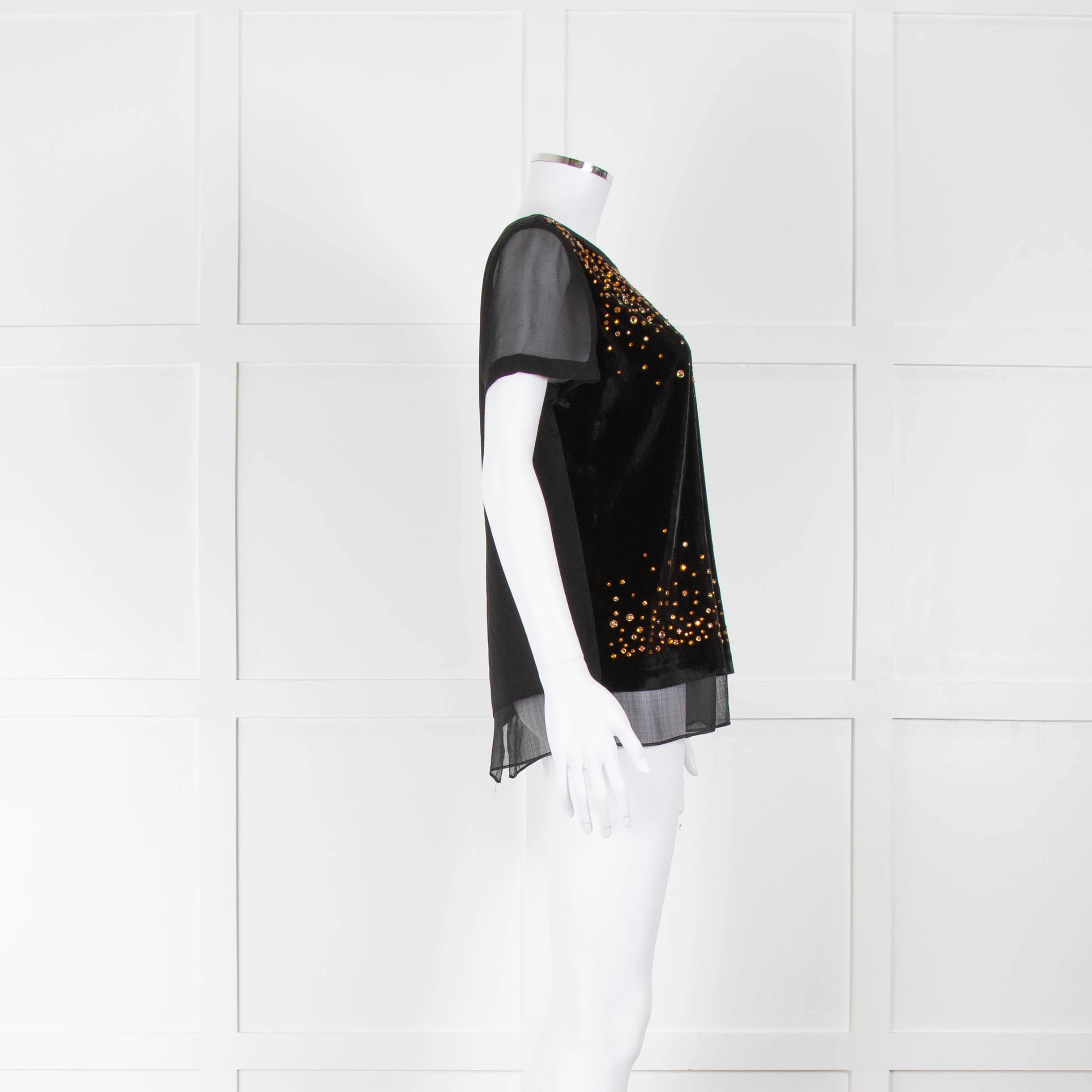 Diane Von Furstenberg Black Velvet Bronze Diamante Short Sleeve Top - Image 2