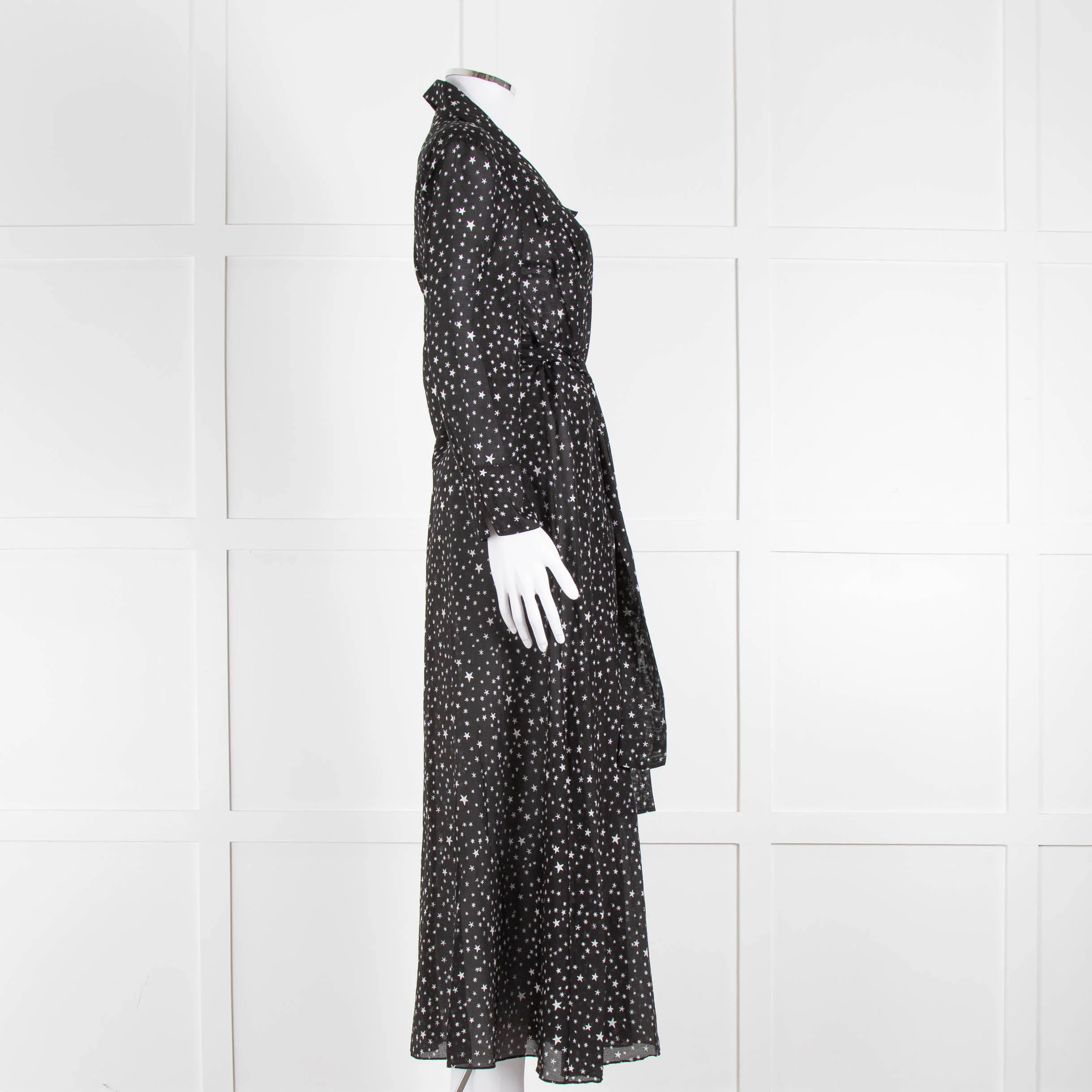 Diane Von Furstenberg Black White Star Print Cotton Blend Wrap Maxi Dress - Image 3
