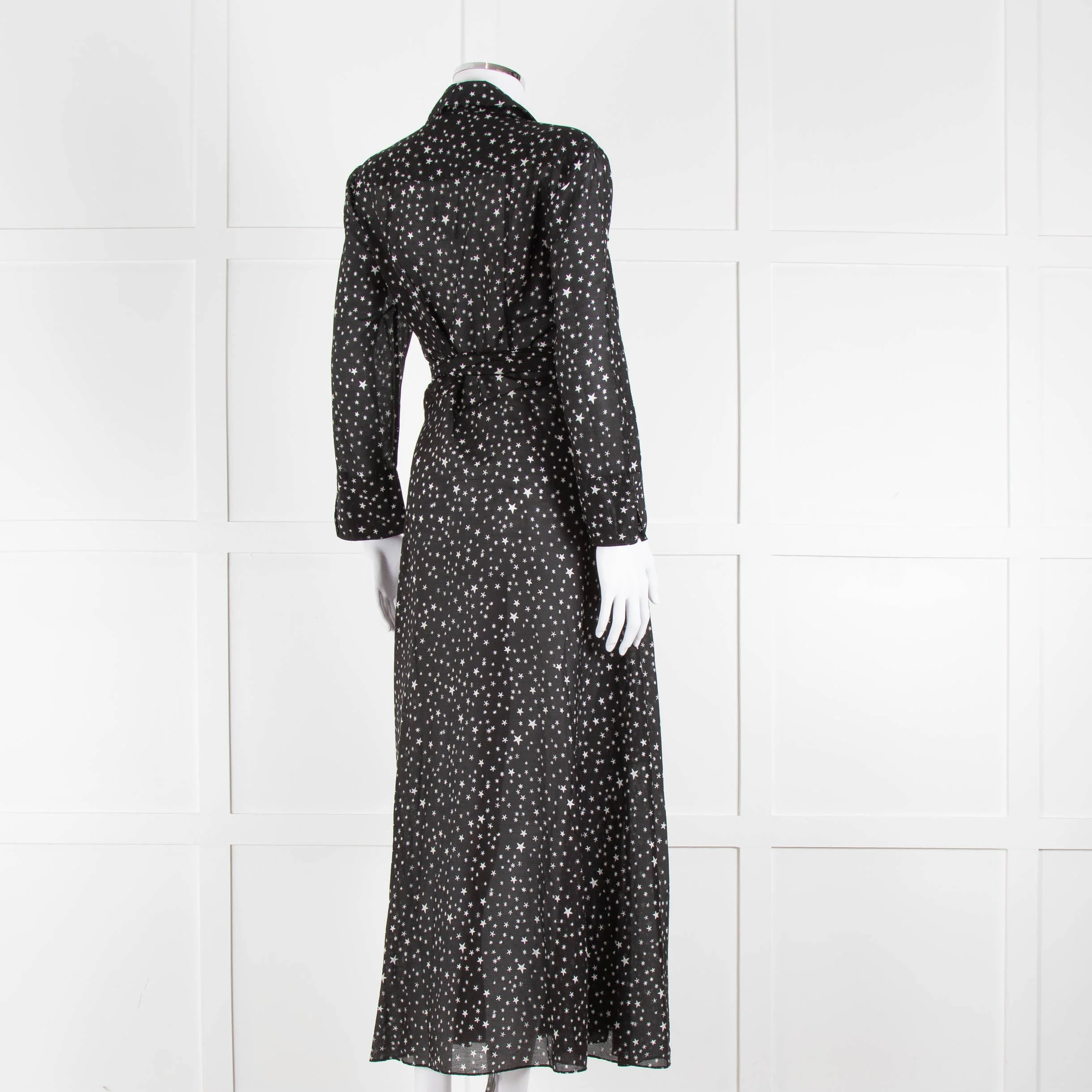 Diane Von Furstenberg Black White Star Print Cotton Blend Wrap Maxi Dress - Image 4