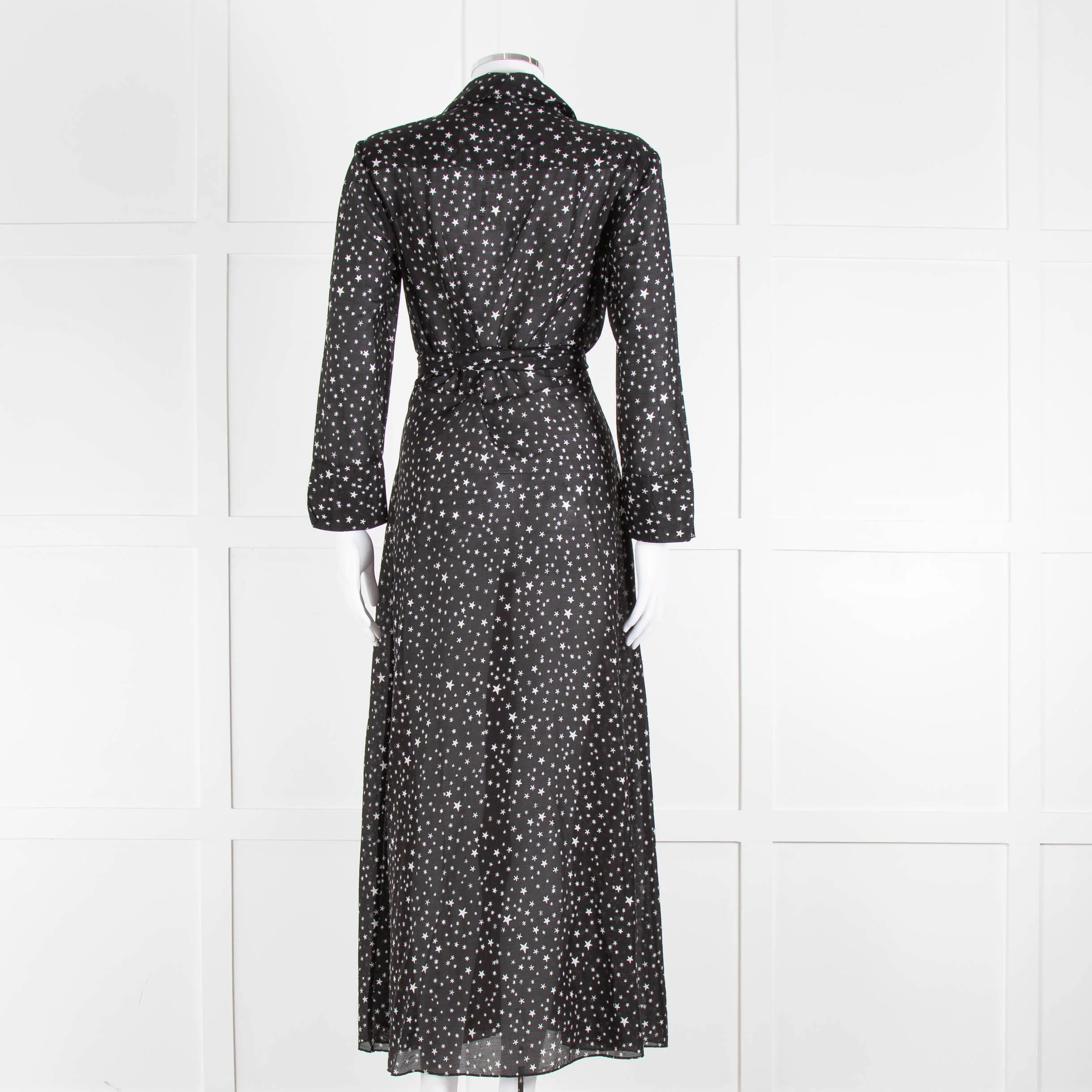 Diane Von Furstenberg Black White Star Print Cotton Blend Wrap Maxi Dress - Image 5