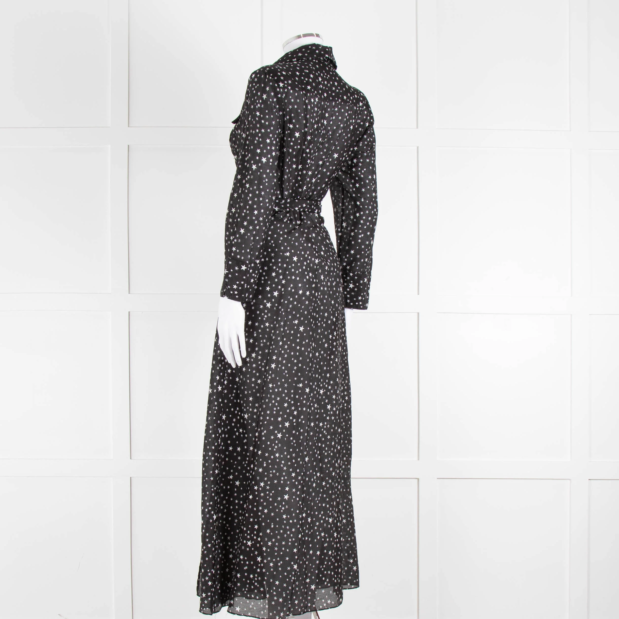 Diane Von Furstenberg Black White Star Print Cotton Blend Wrap Maxi Dress - Image 6